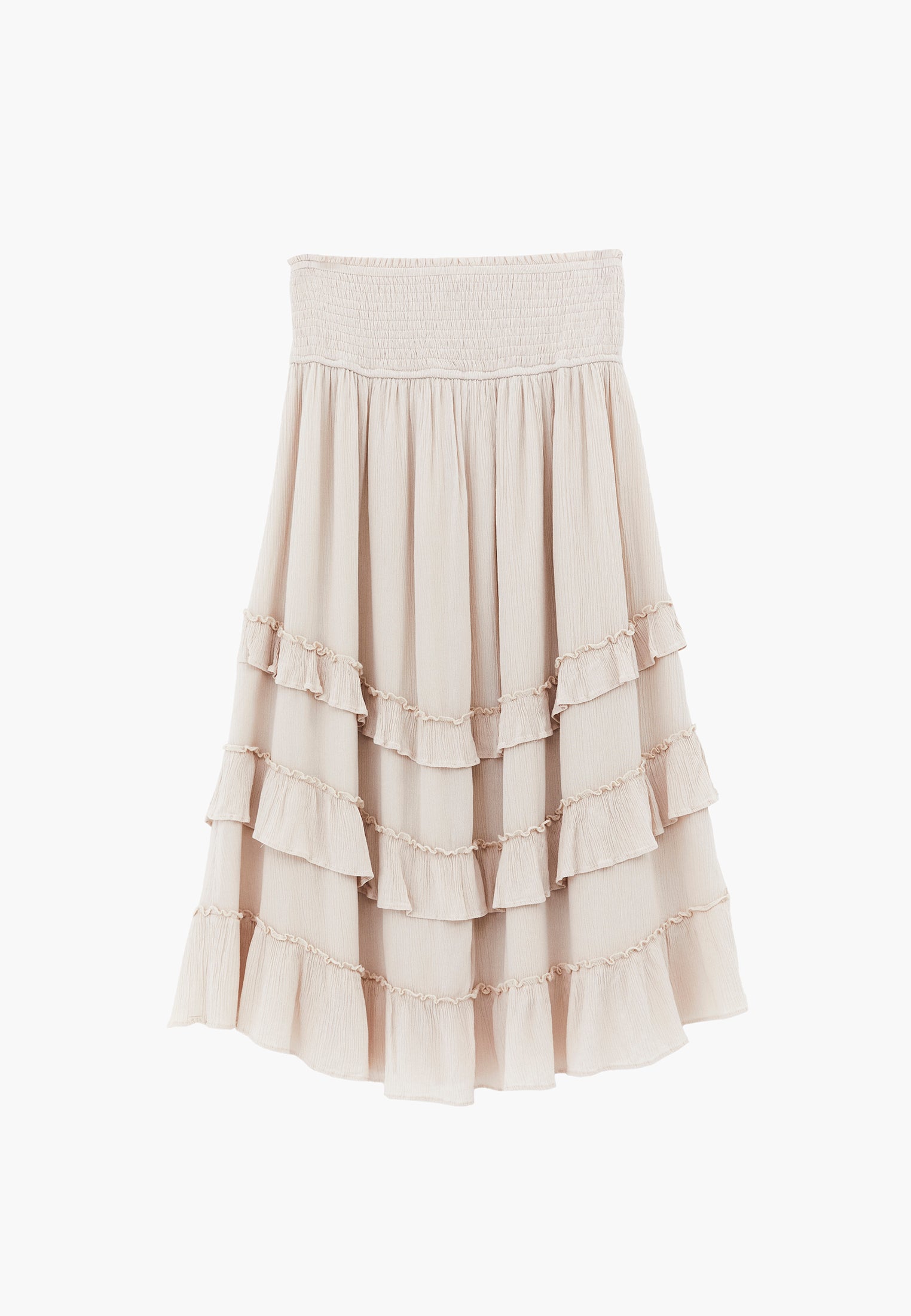 Elastic Ruffled High Waist Midi Skirt - ALMOND MILK