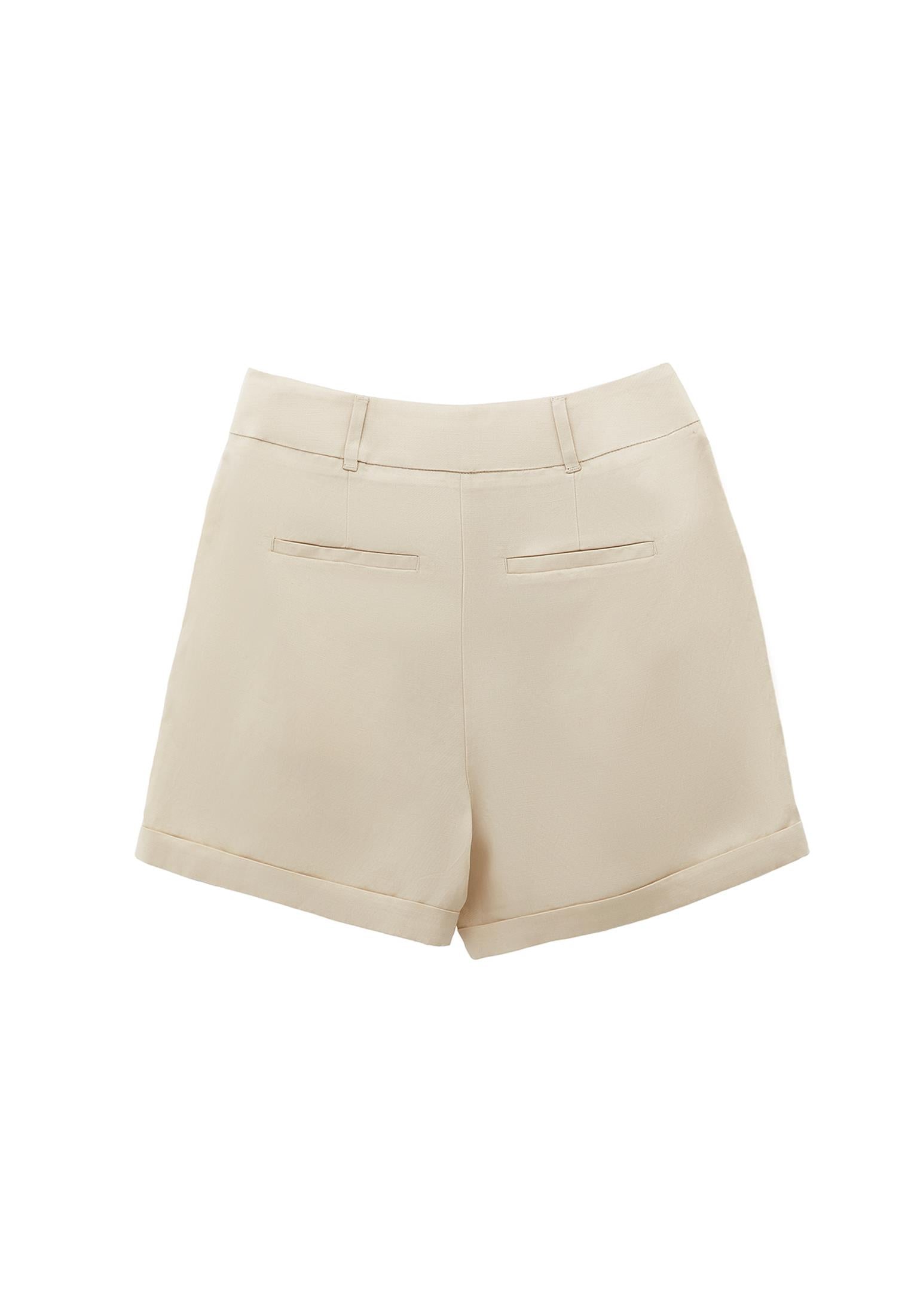 Ultra High Waist Linen Shorts - ALMOND MILK