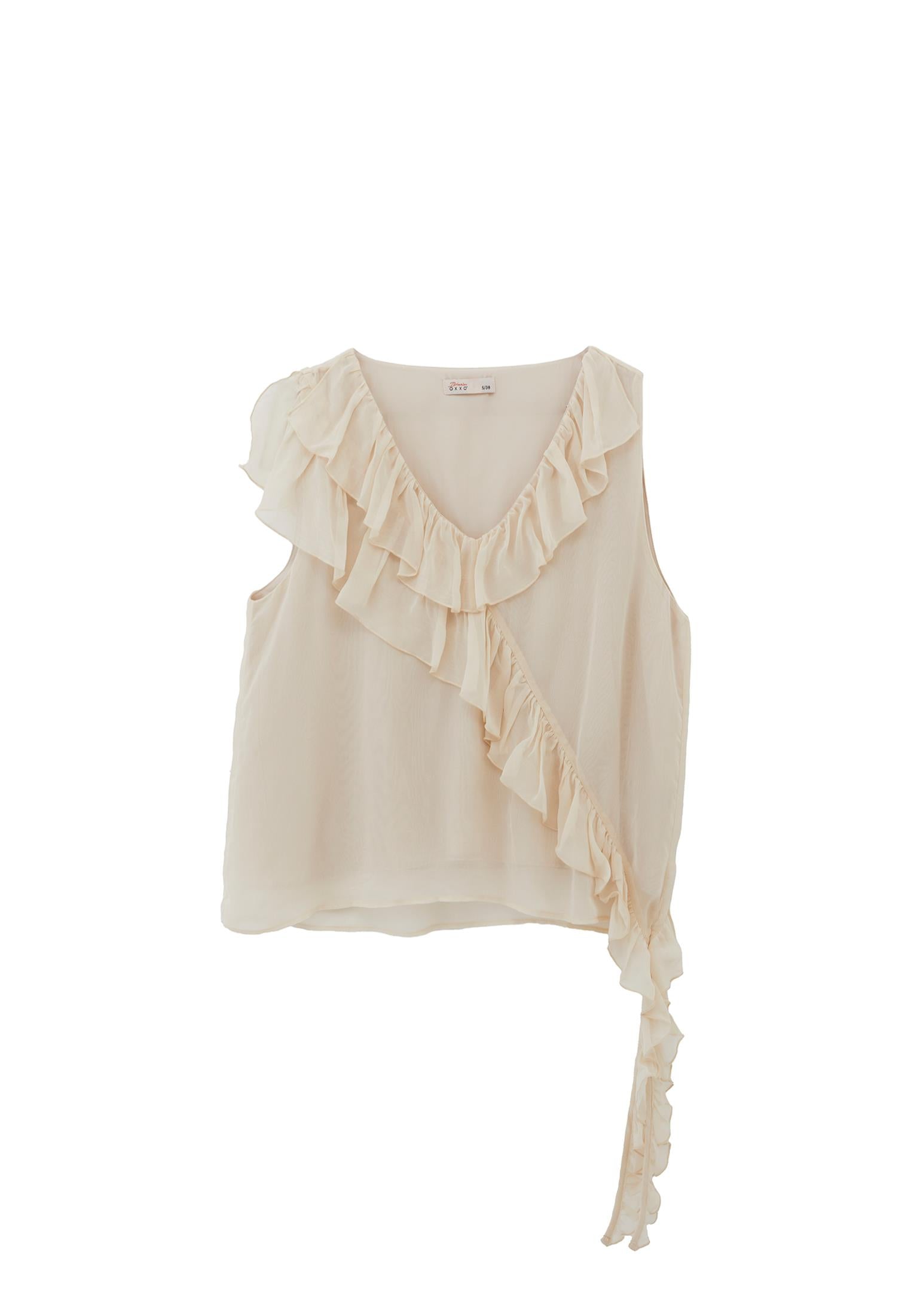 Ruffled Blouse With Embroidery Details - ALMOND MILK