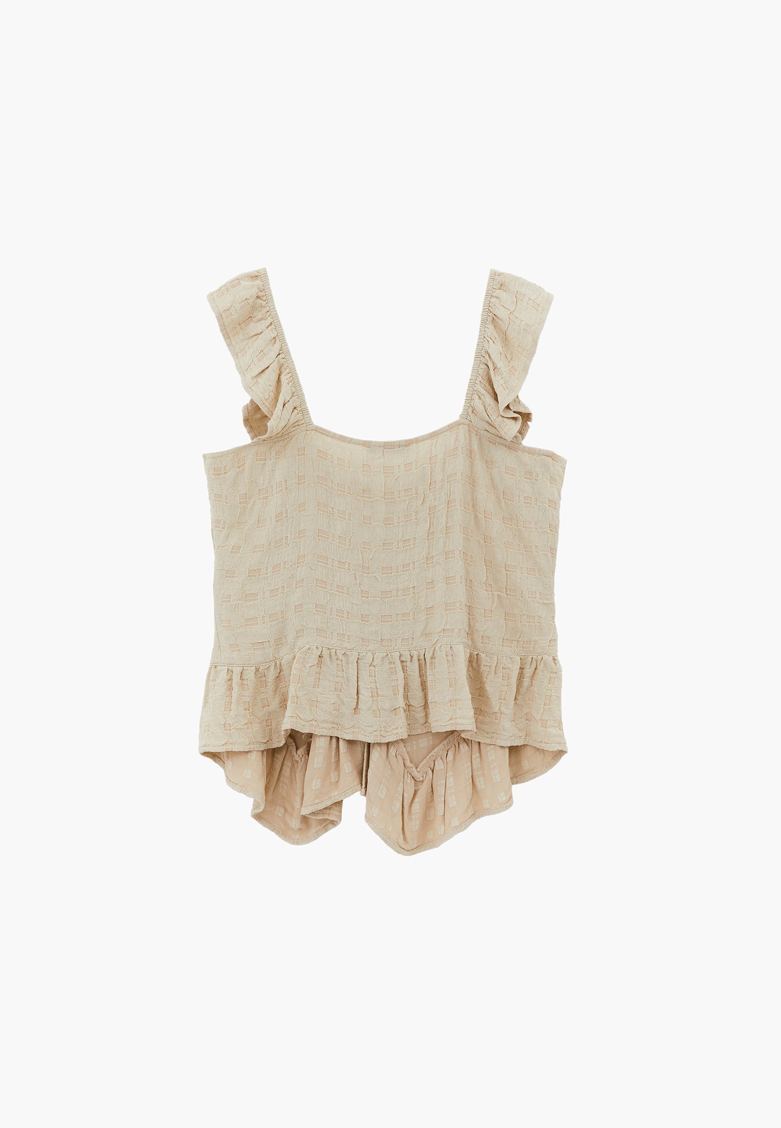 Sleeveless Blouse With Ruffle Details And V-Neck - ALMOND MILK