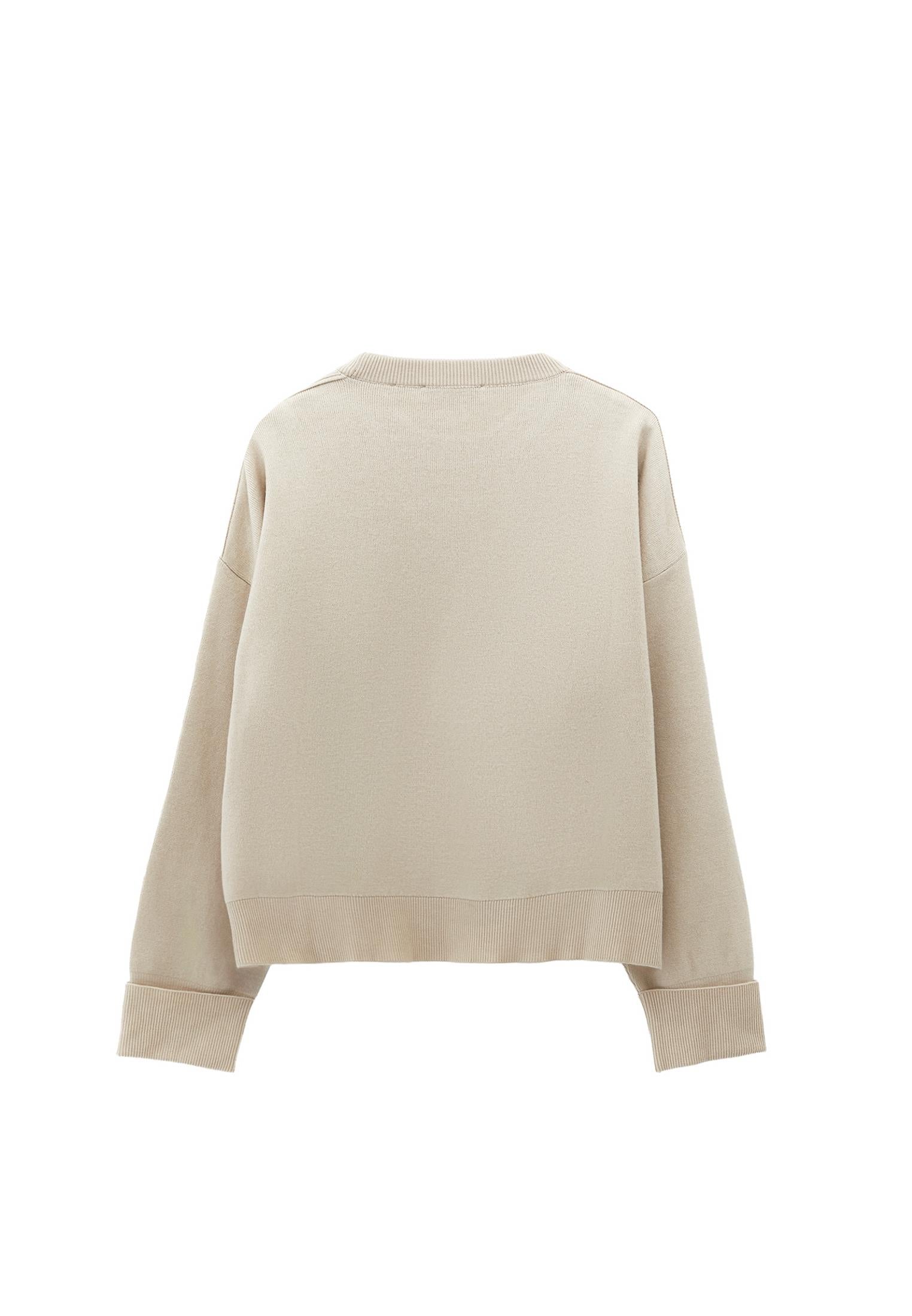 Viscose Sweater With Round Neck - ALMOND MILK