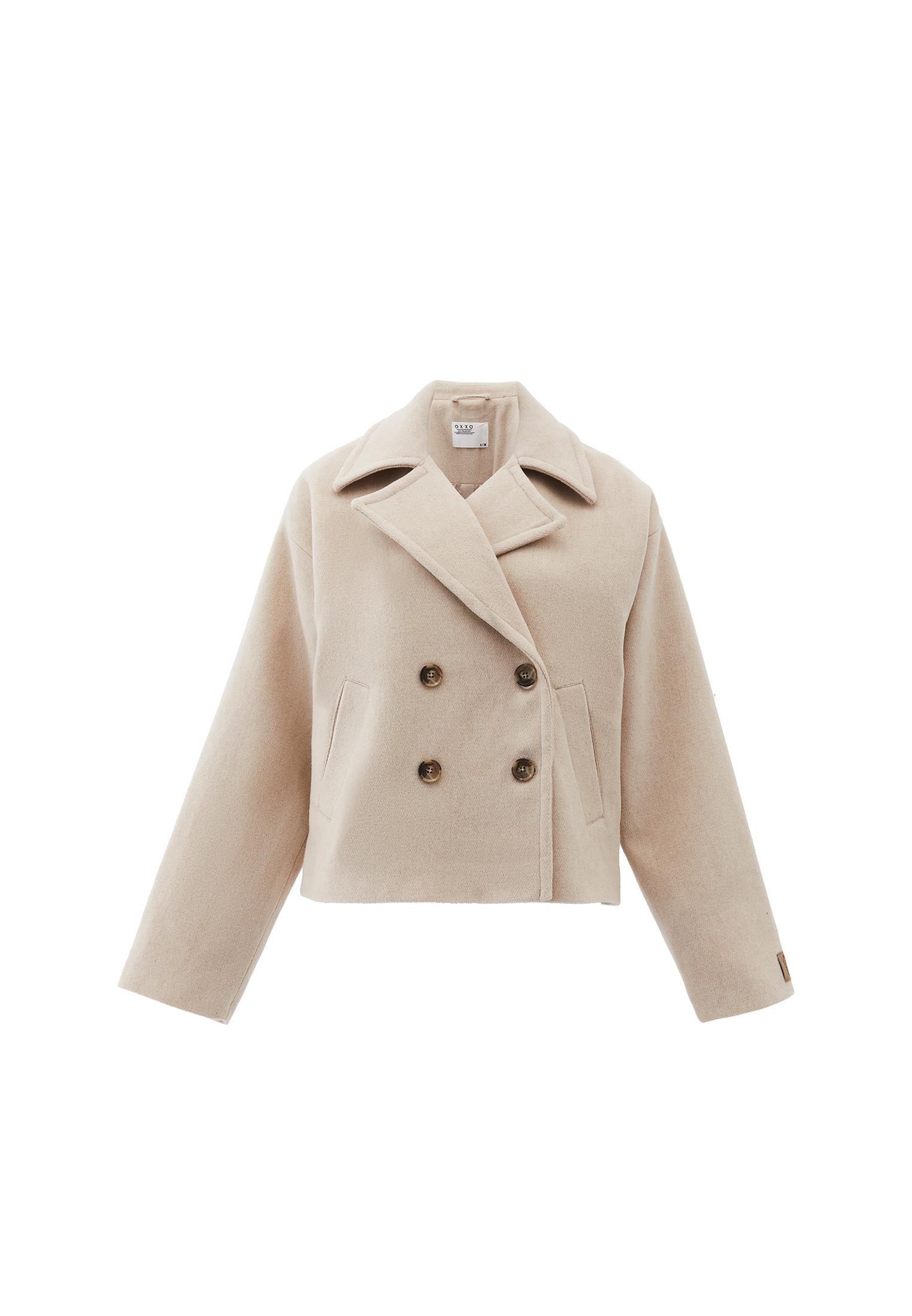 Double-Breasted Collar Oversize Standard Jacket - ALMOND MILK