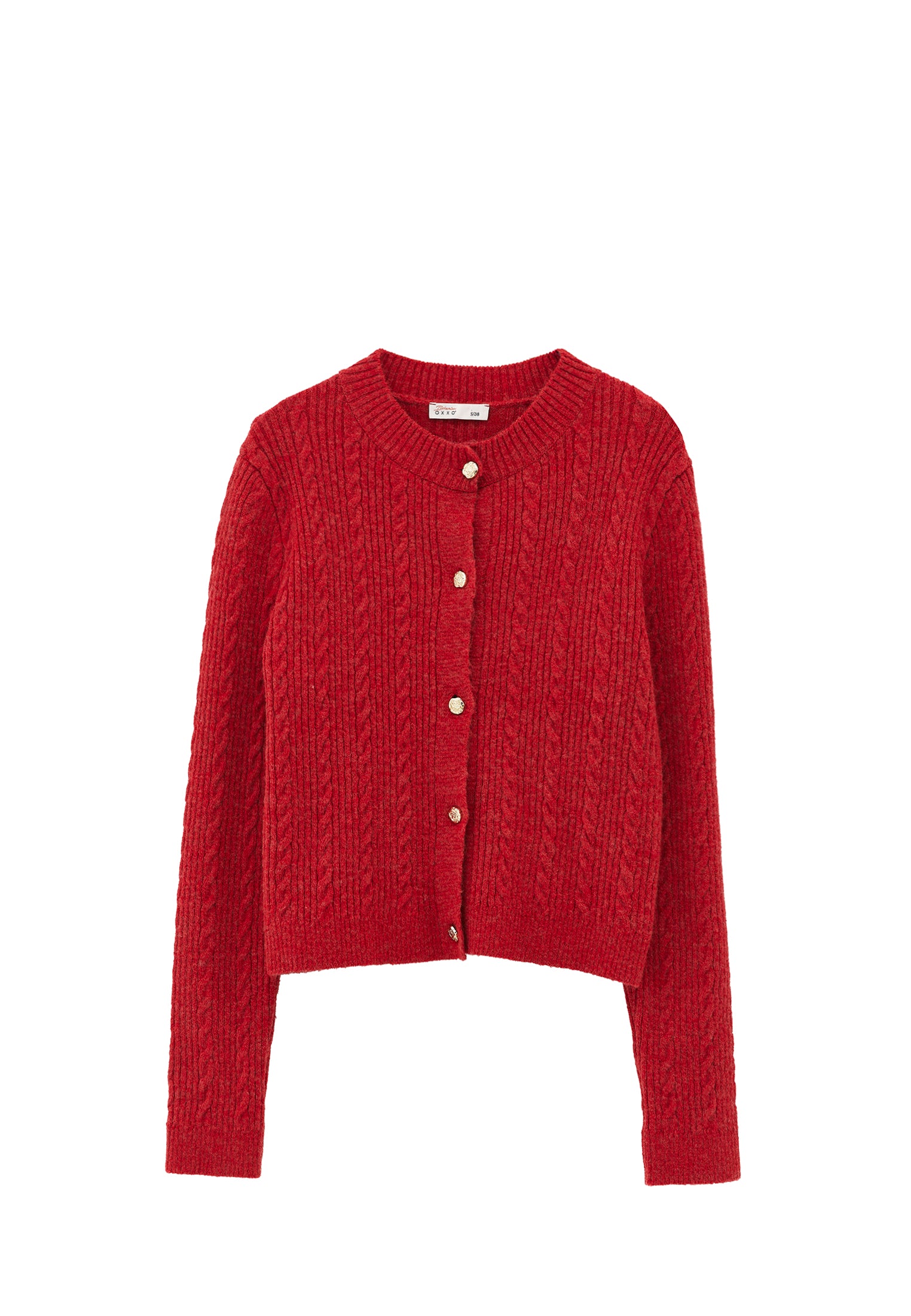 Crew Neck Cardigan With Knit Details - AMERICAN BEAUTY
