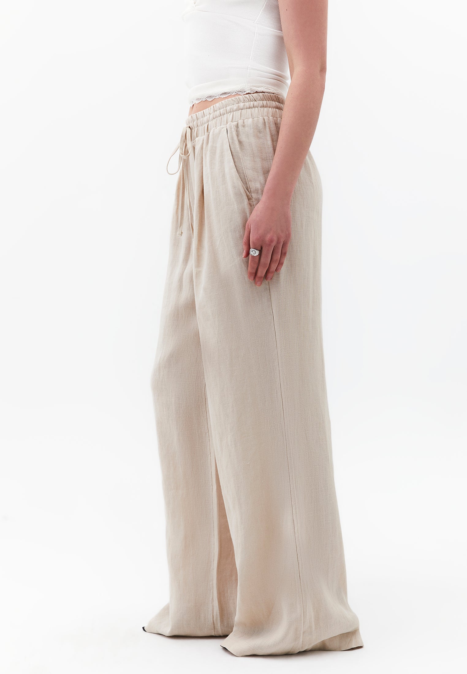 Wide Leg Ultra High Waist Tie Pants - ANCIENT SCROLL