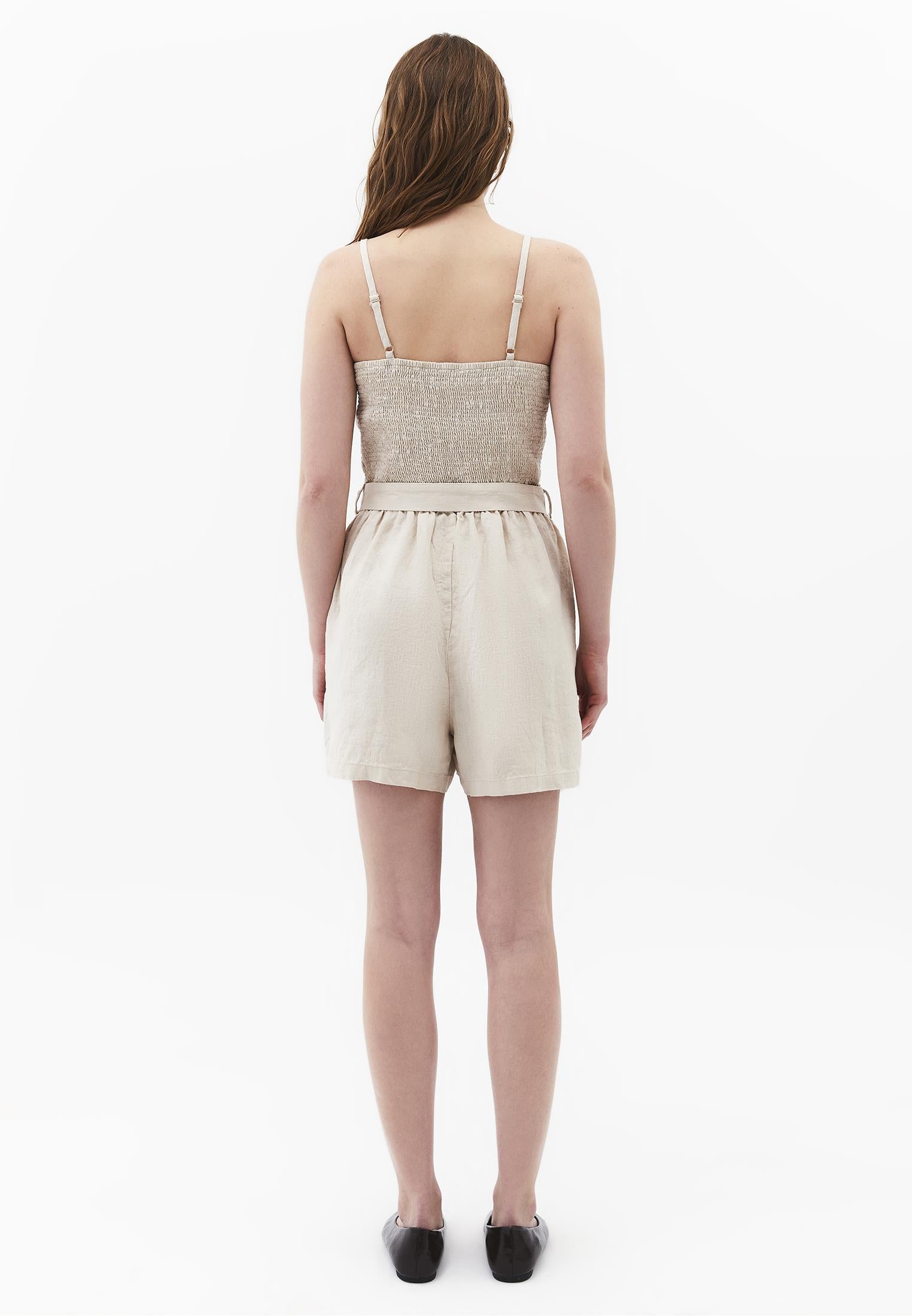 Short Jumpsuit With V-Neck And Belt Detail - ANCIENT SCROLL