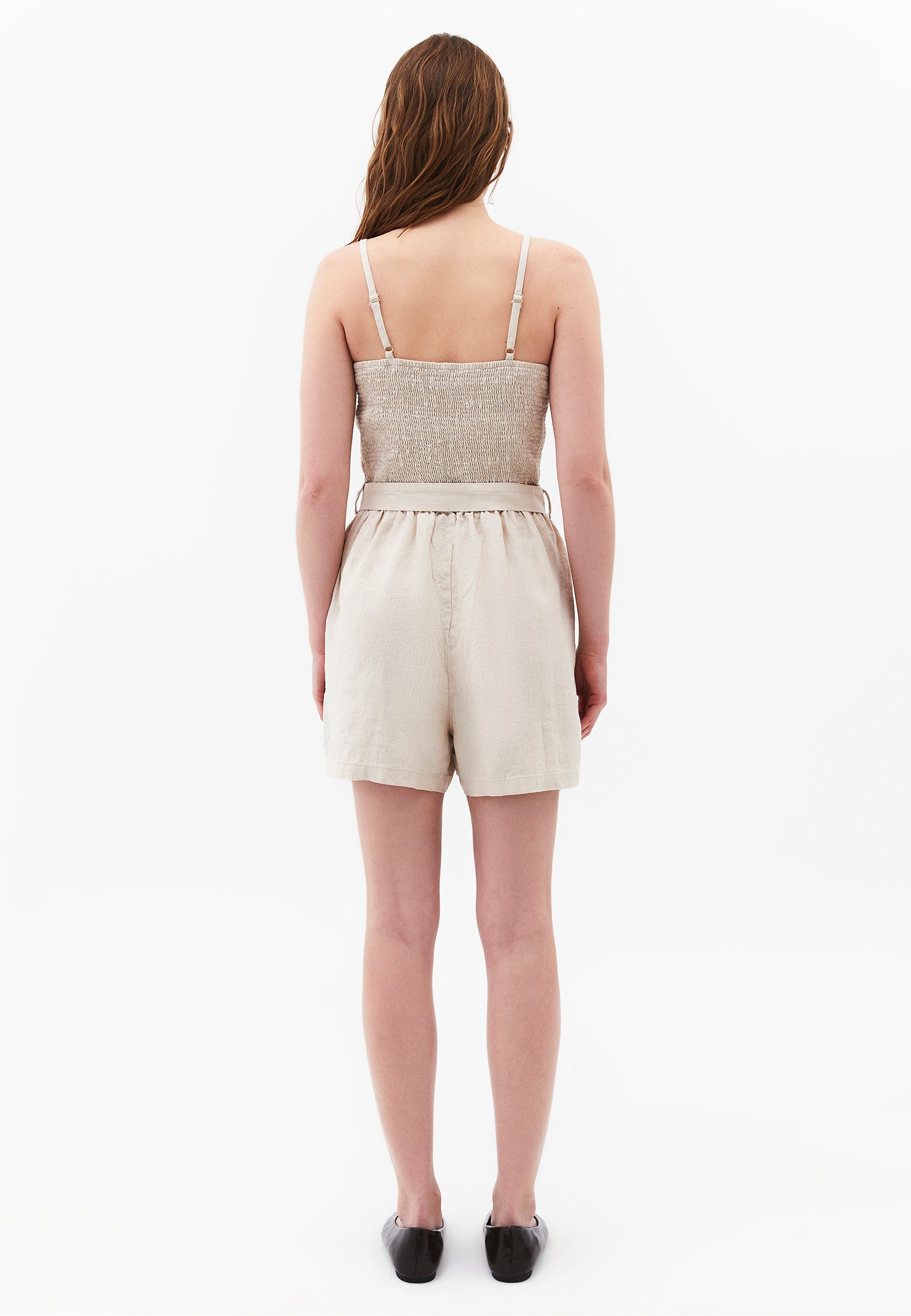 Short Jumpsuit With V-Neck And Belt Detail - ANCIENT SCROLL