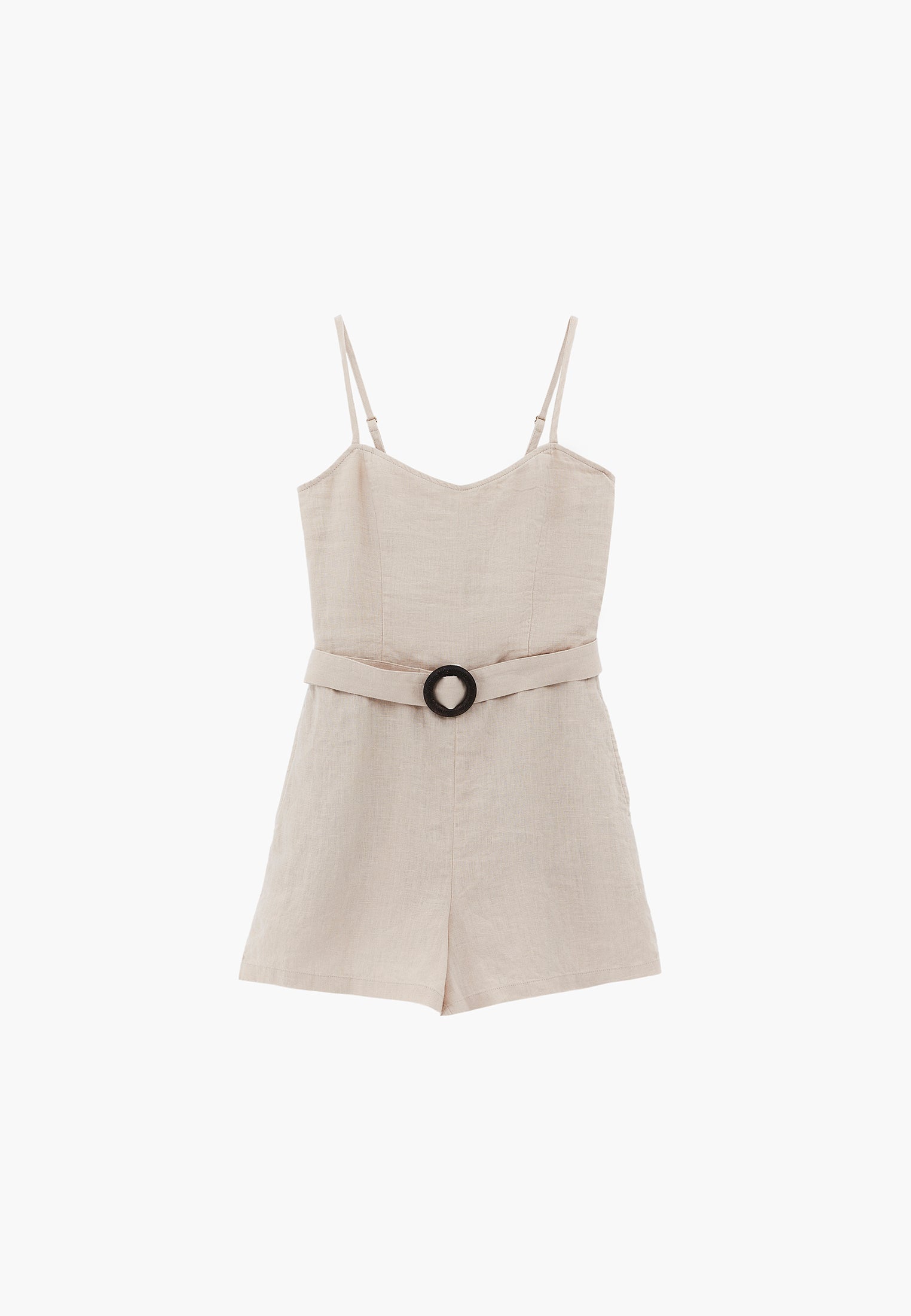 Short Jumpsuit With V-Neck And Belt Detail - ANCIENT SCROLL