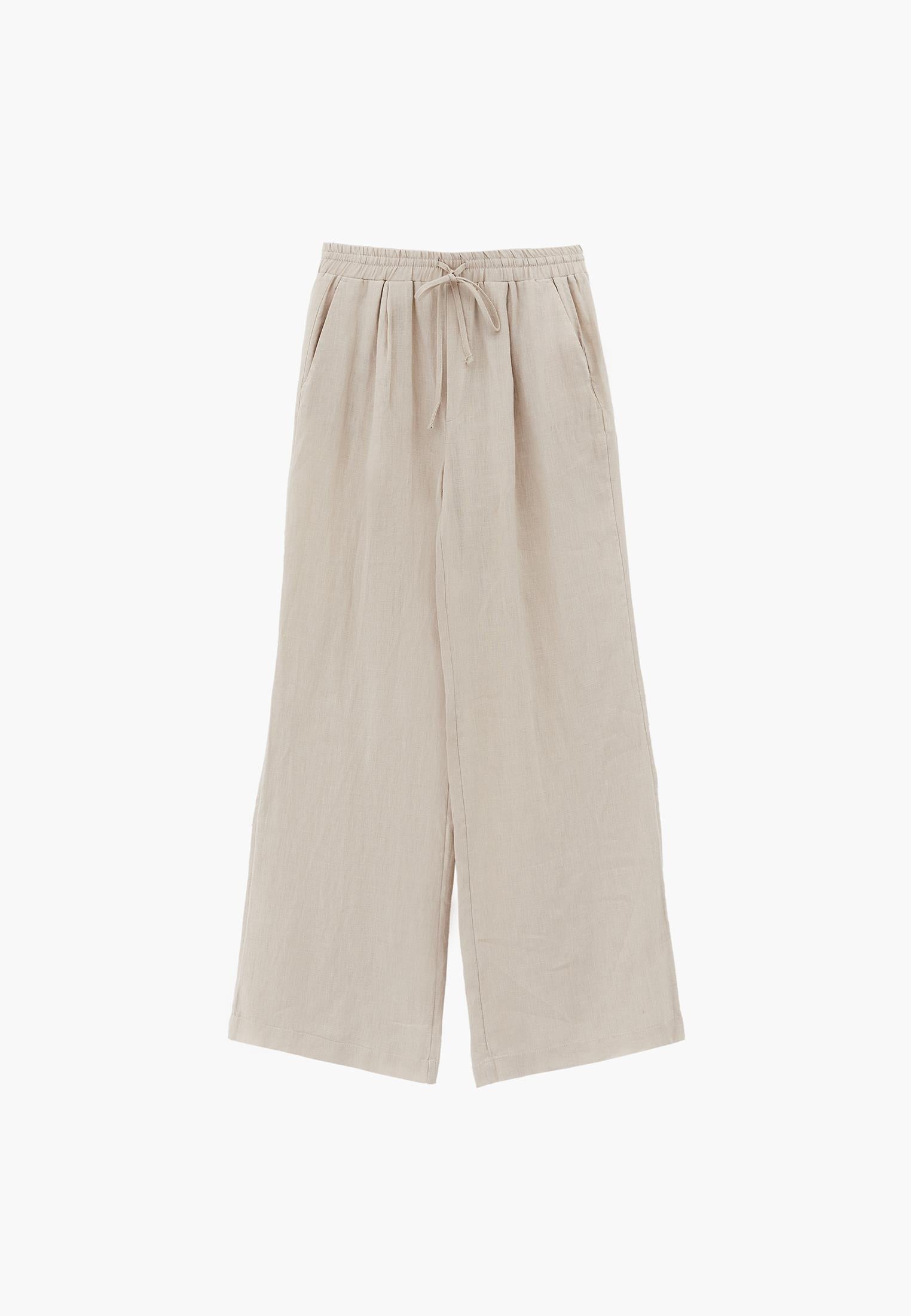 Wide Leg Ultra High Waist Tie Pants - ANCIENT SCROLL