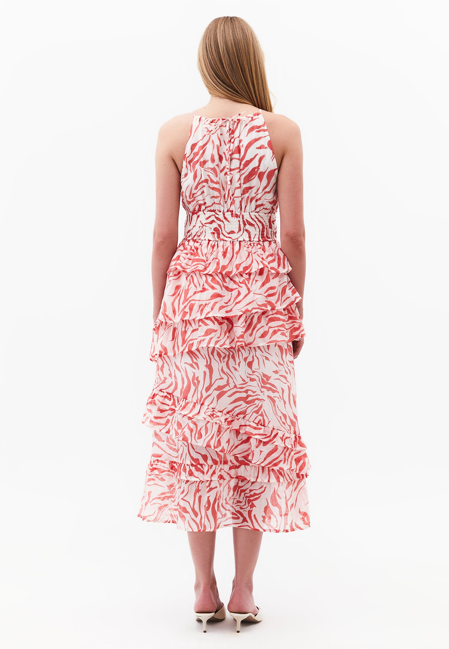 Square Neck Printed Maxi Long Dress With Ruffle Details - ANIMAL COMB