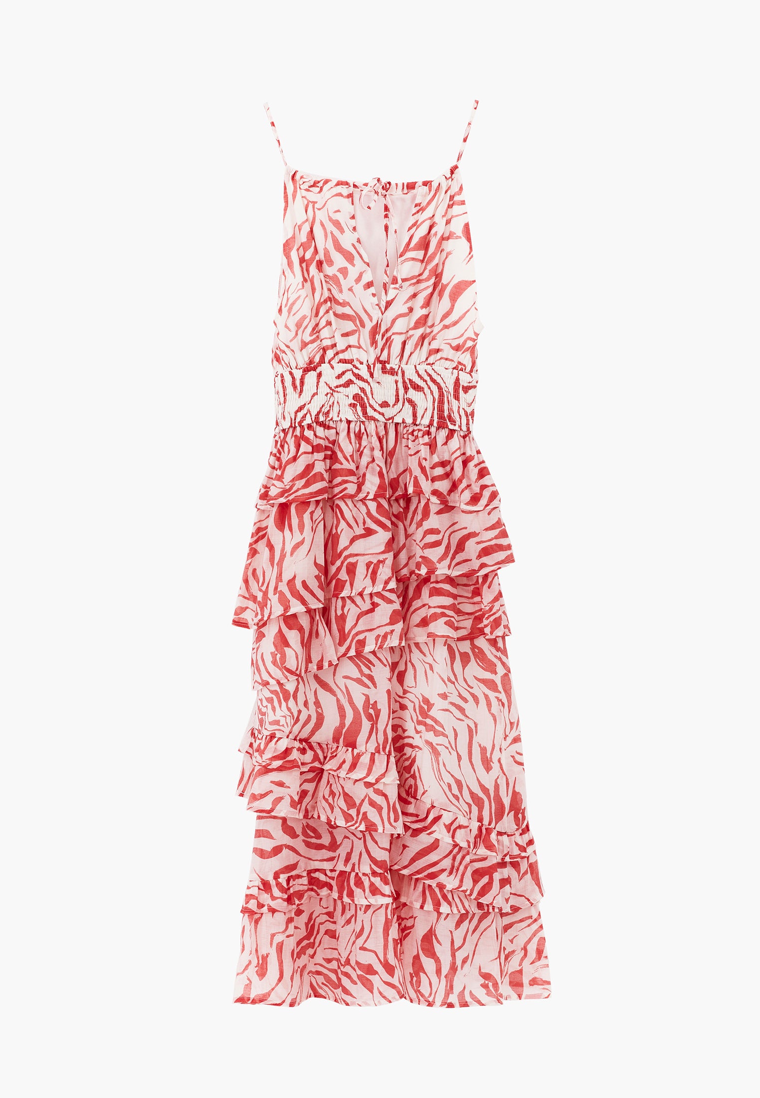 Square Neck Printed Maxi Long Dress With Ruffle Details - ANIMAL COMB