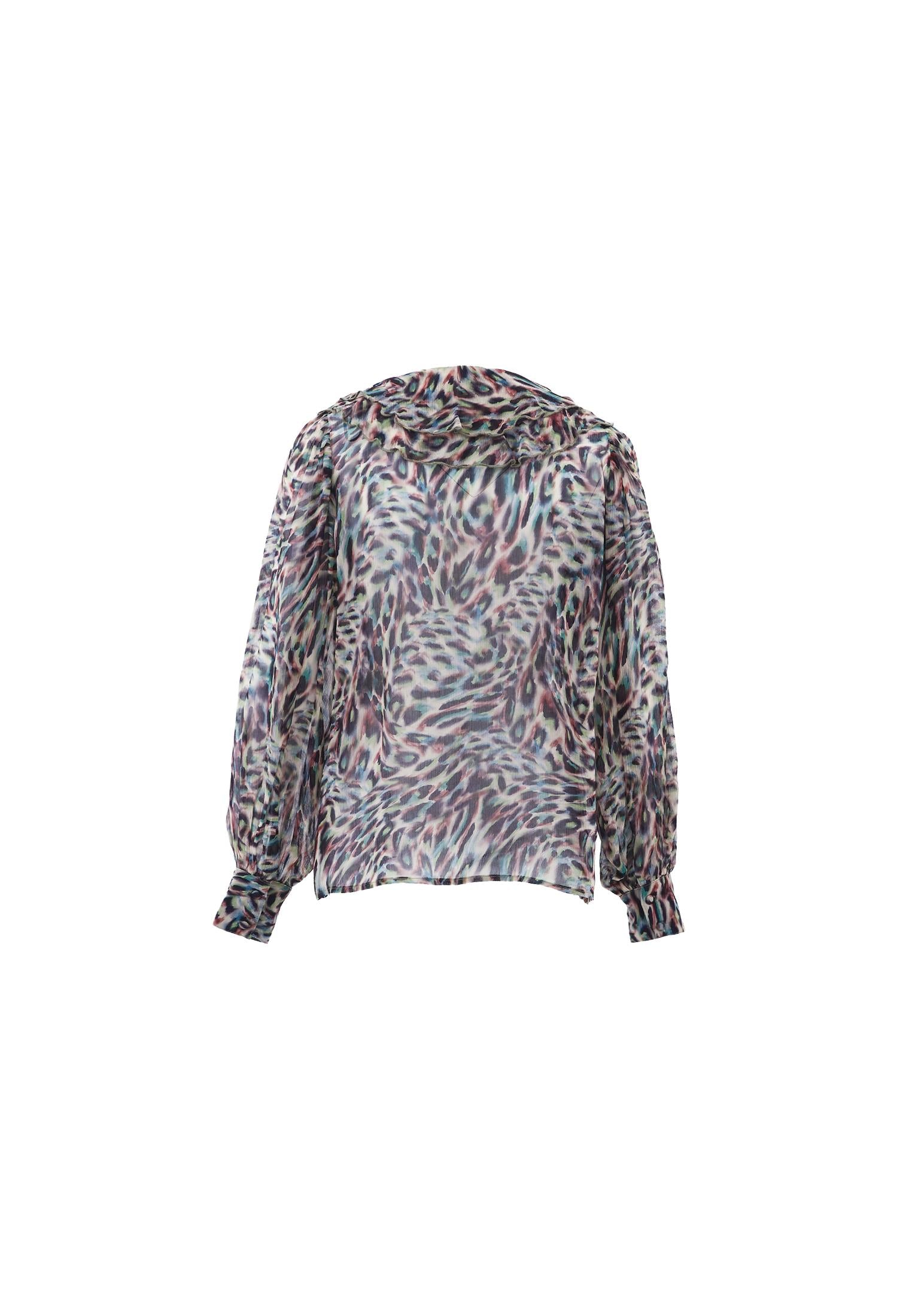 Ruffled Tie V Neck Blouse - ANIMAL COMB