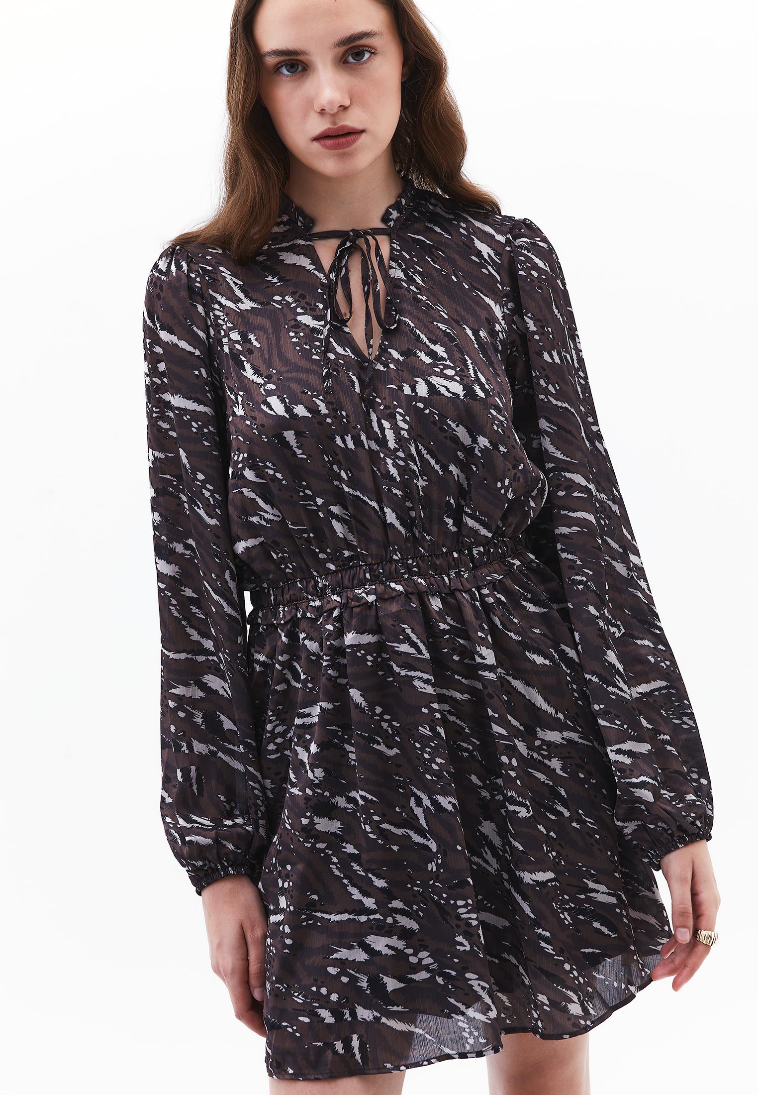 Chiffon V Neck Dress - ANIMAL PRINT