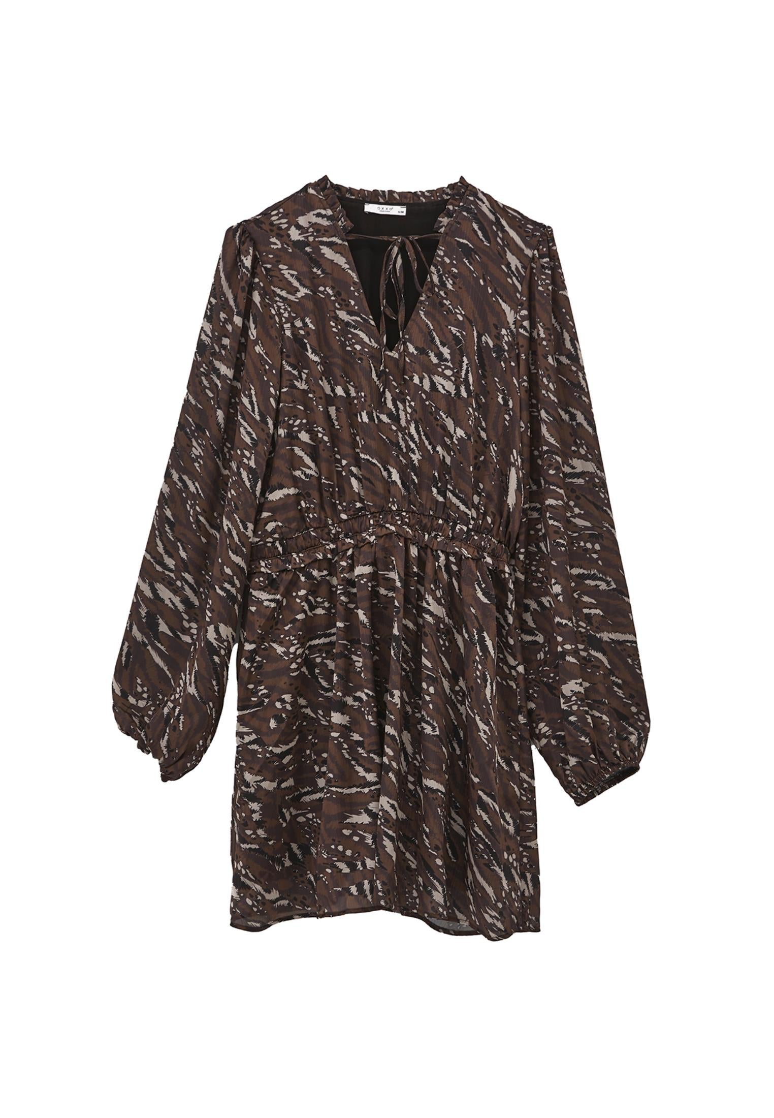 Chiffon V Neck Dress - ANIMAL PRINT