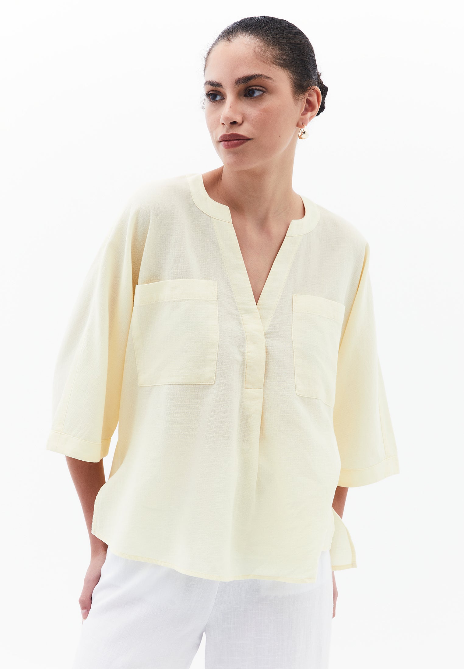 3/4 Sleeve Cotton Shirt - ANISE FLOWER