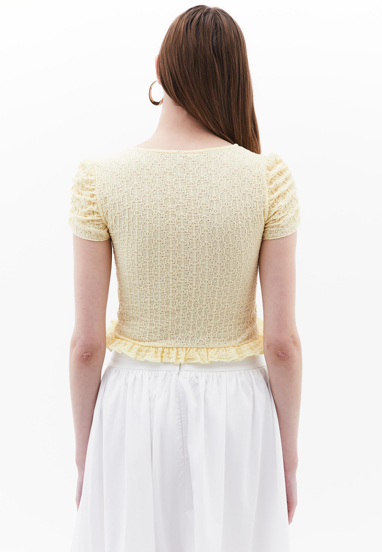 V Neck Short Sleeve Blouse - ANISE FLOWER