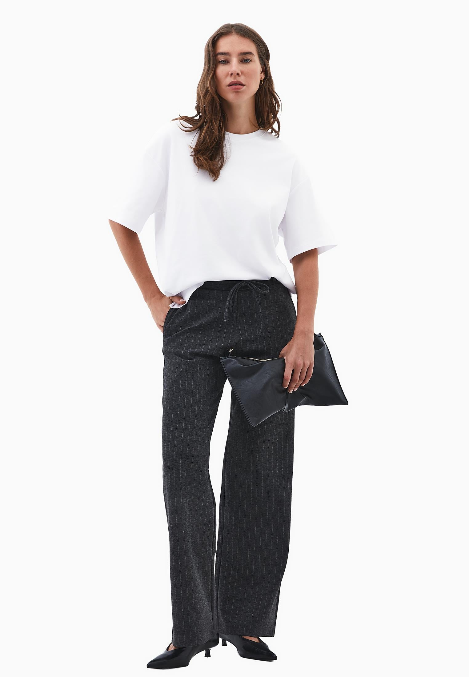 Straight Leg Viscose Pants - ANTHRA MELANGE