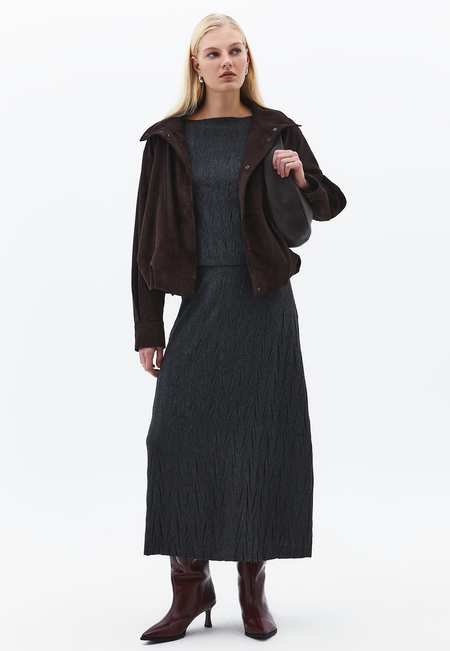 Asymmetric Maxi Skirt - ANTHRA MELANGE