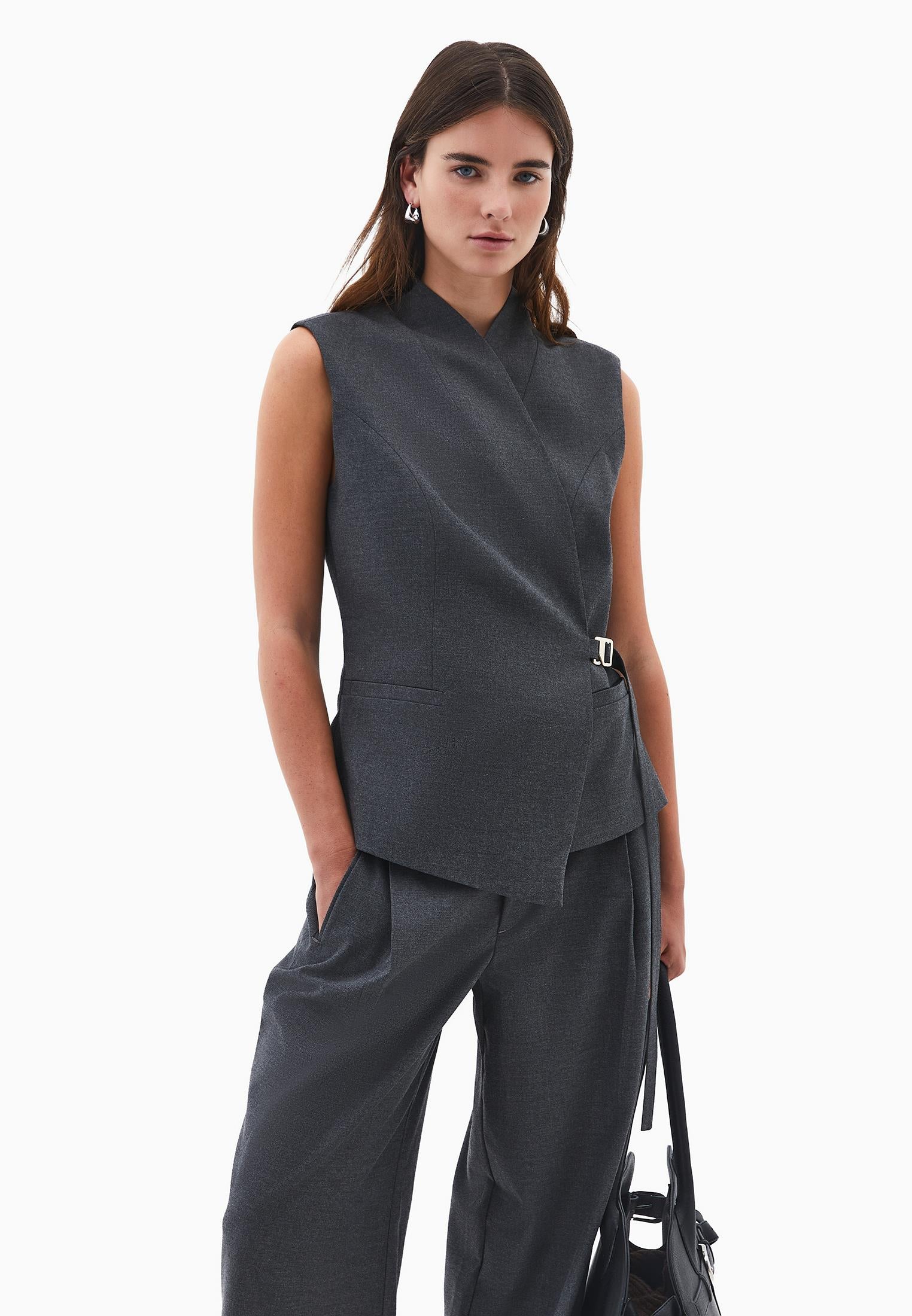 Asymmetrical Midi Vest - ANTHRA MELANGE