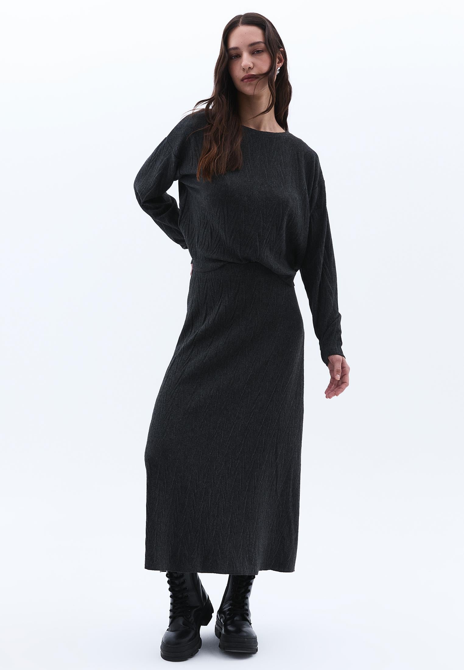 Midi Flared Skirt - ANTHRA MELANGE