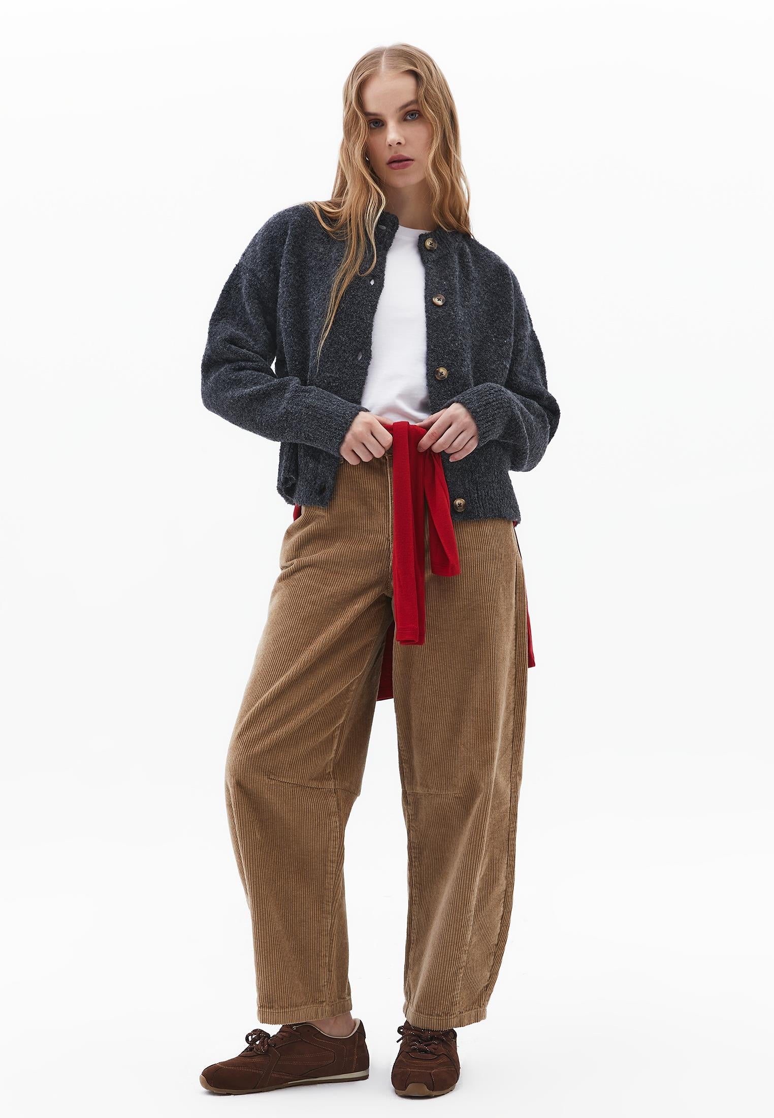 Soft Long Sleeved Cardigan - ANTHRA MELANGE