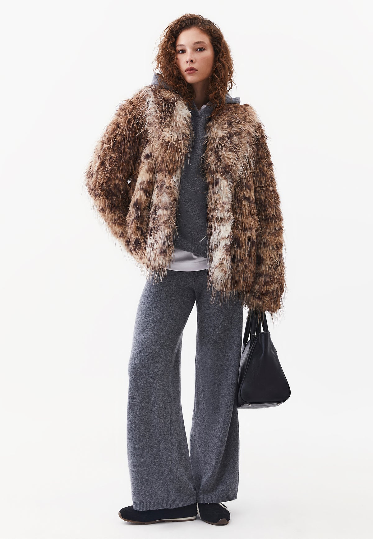 Hooded Long Sleeve Knit Sweatshirt - ANTHRA MELANGE