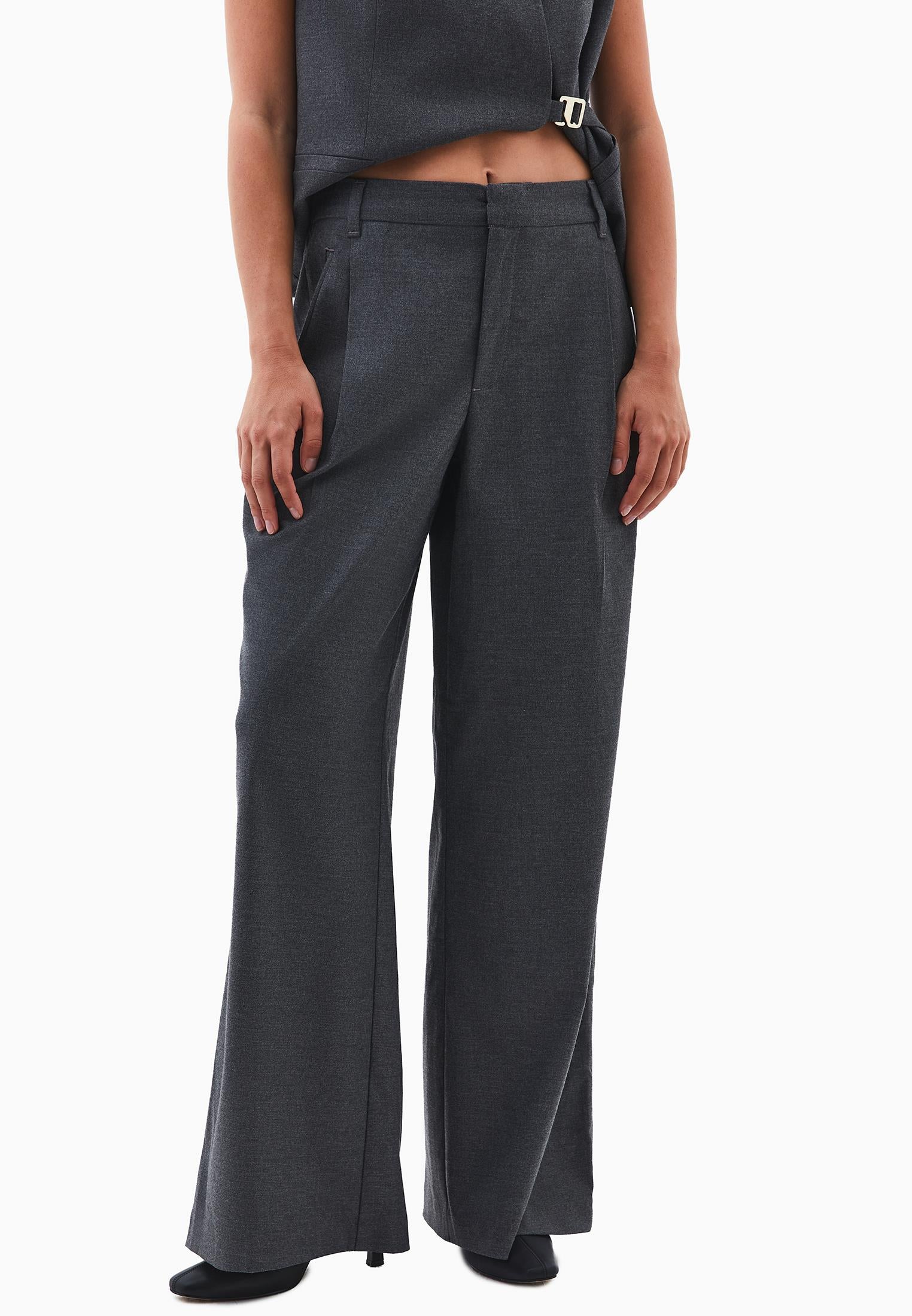 Wide Leg High Waist Trousers - ANTHRA MELANGE