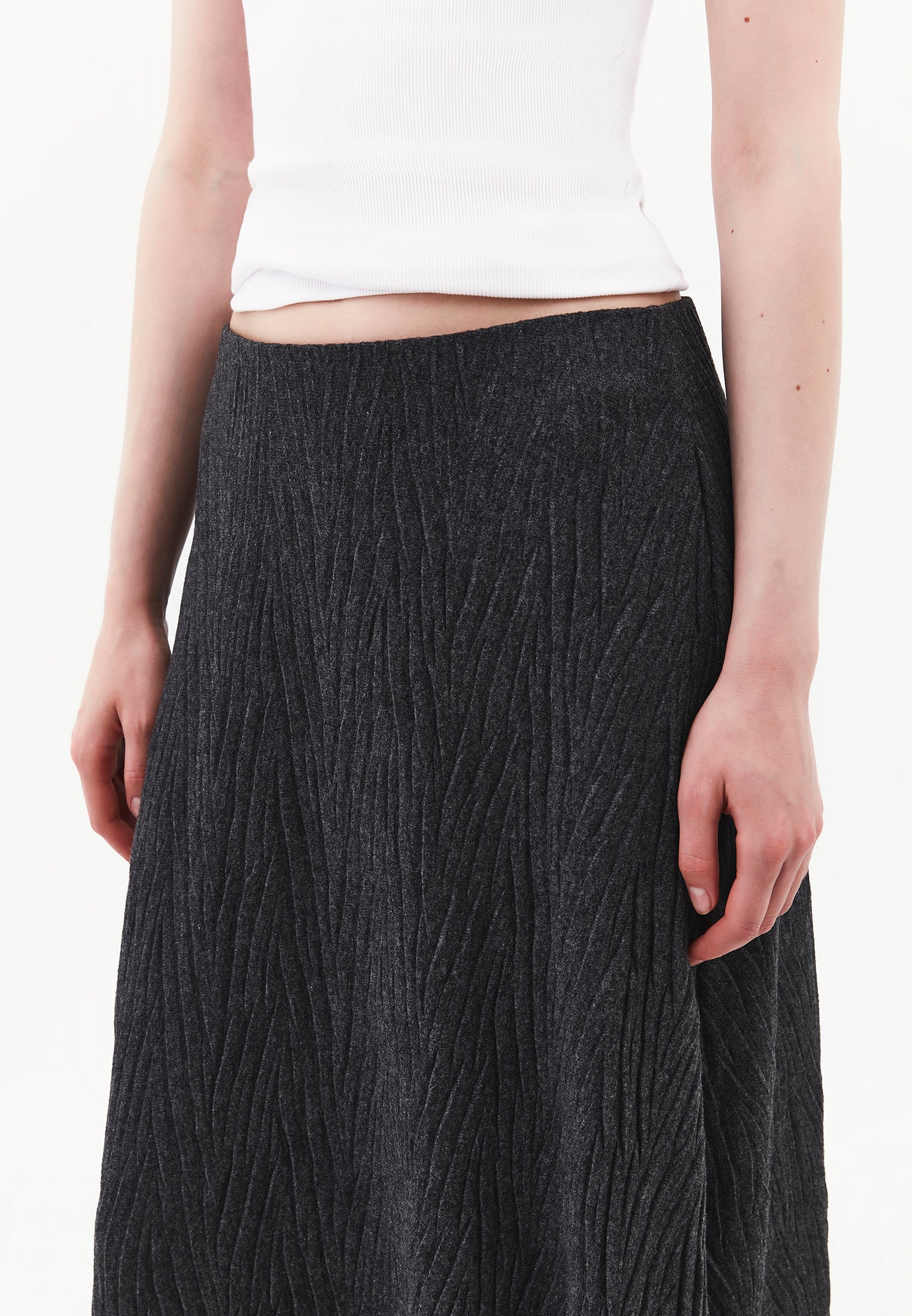 Long Skirt With Pleat Details - ANTHRA MELANGE