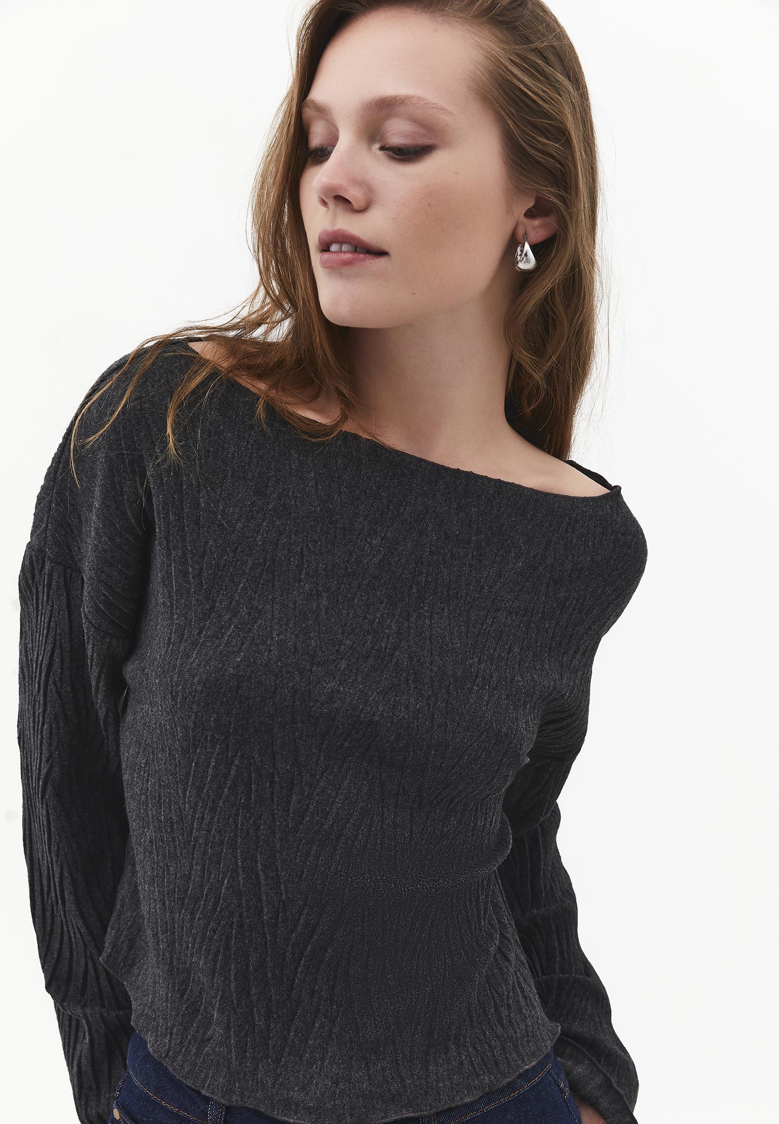 Sweater With Pleat Details - ANTHRA MELANGE