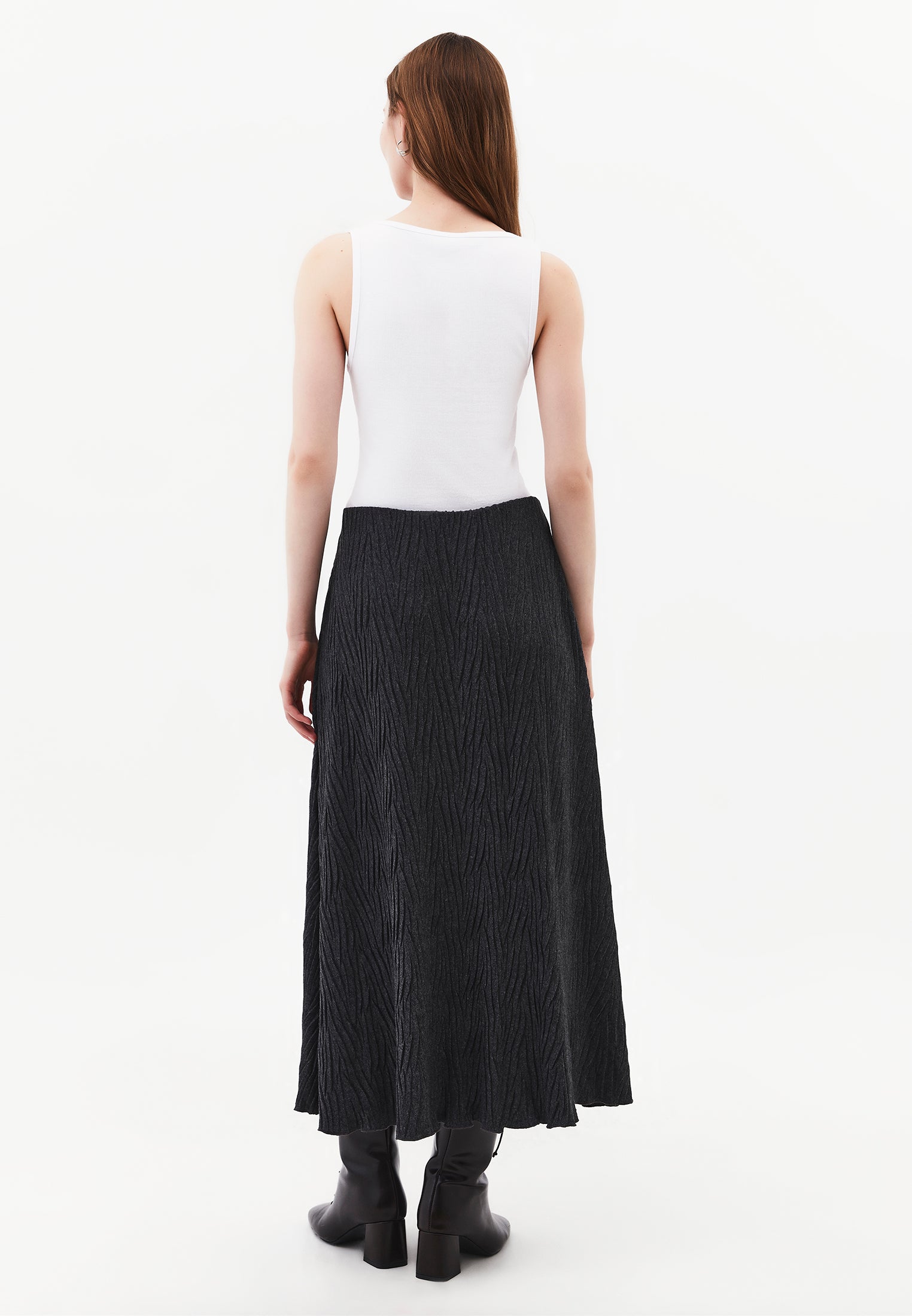 Long Skirt With Pleat Details - ANTHRA MELANGE