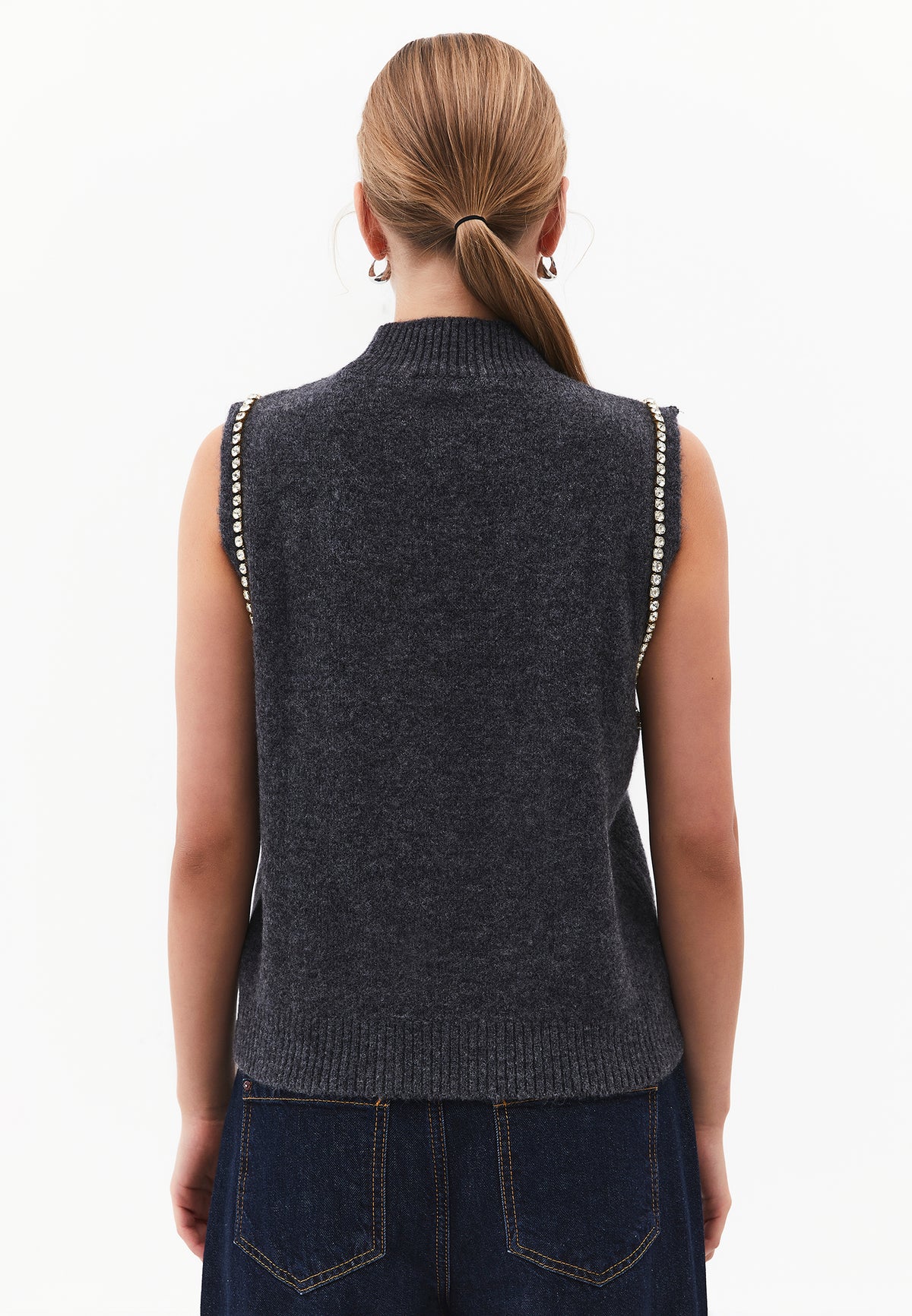 Vest With High Collar And Stone Detail - ANTHRA MELANGE