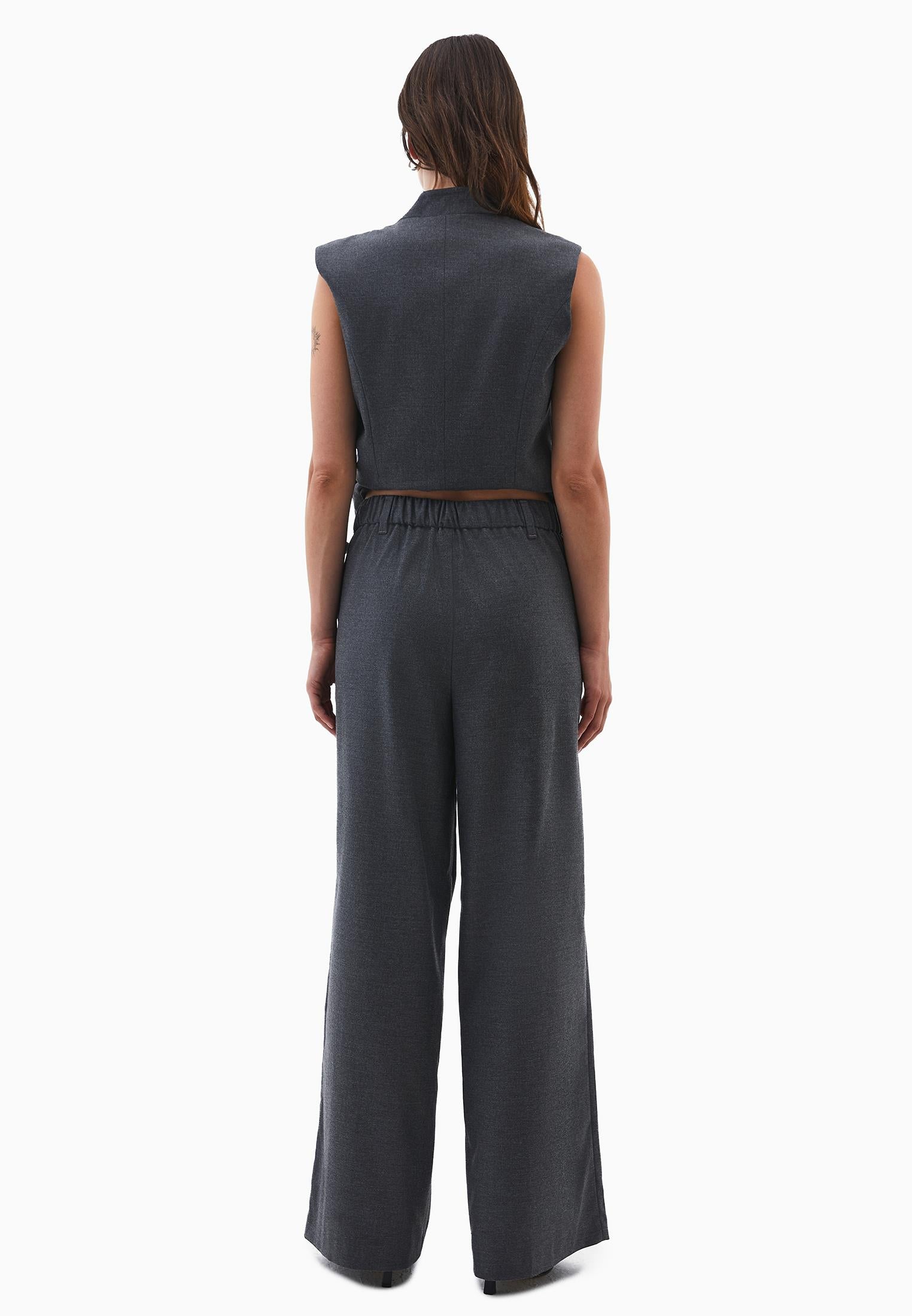 Wide Leg High Waist Trousers - ANTHRA MELANGE