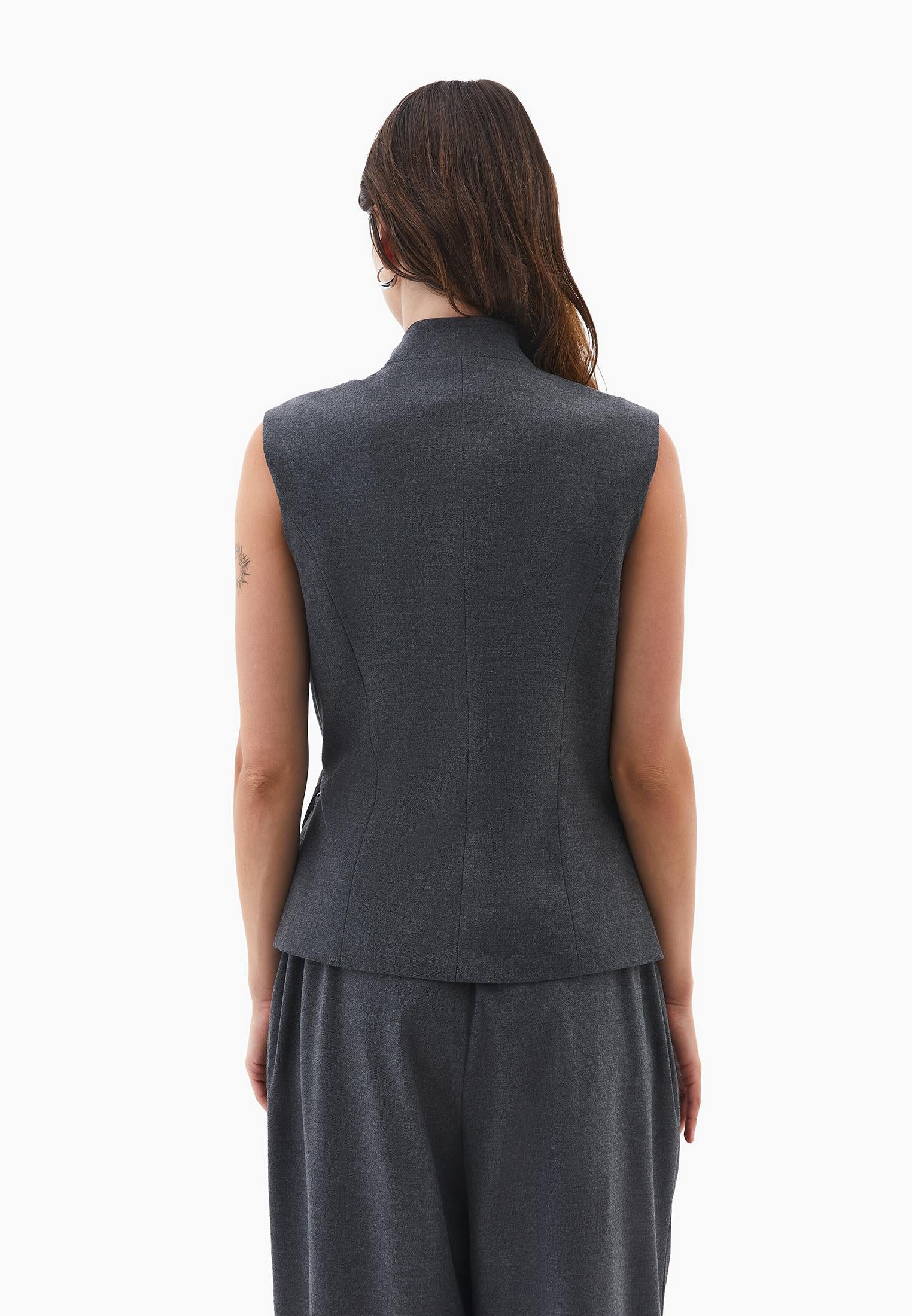 Asymmetrical Midi Vest - ANTHRA MELANGE