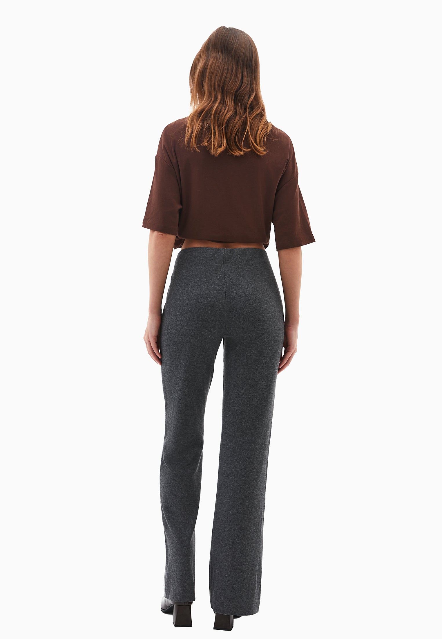 High Waist Flared Spanish Trousers - ANTHRA MELANGE