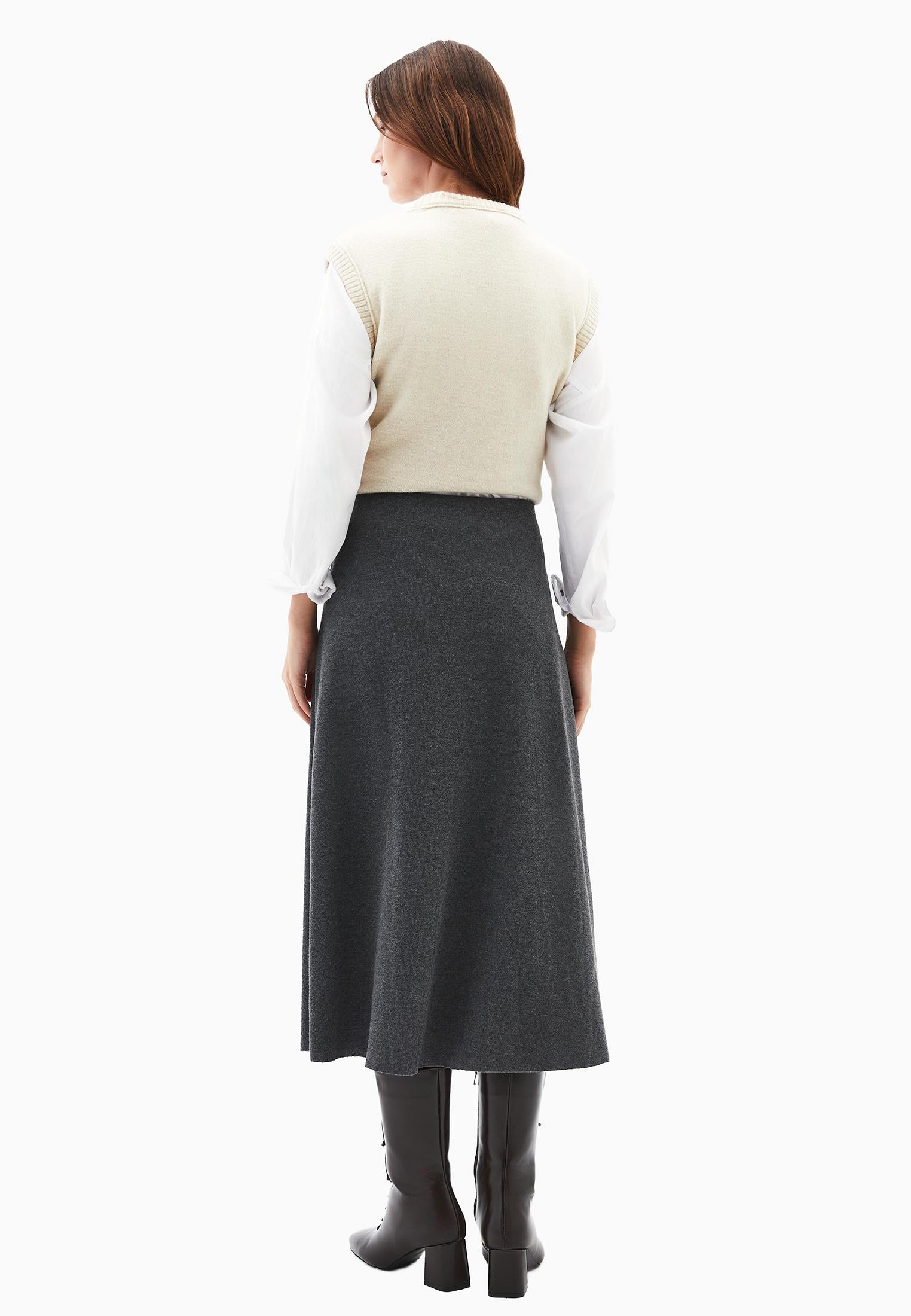 Mid Waist Flared Midi Skirt - ANTHRA MELANGE