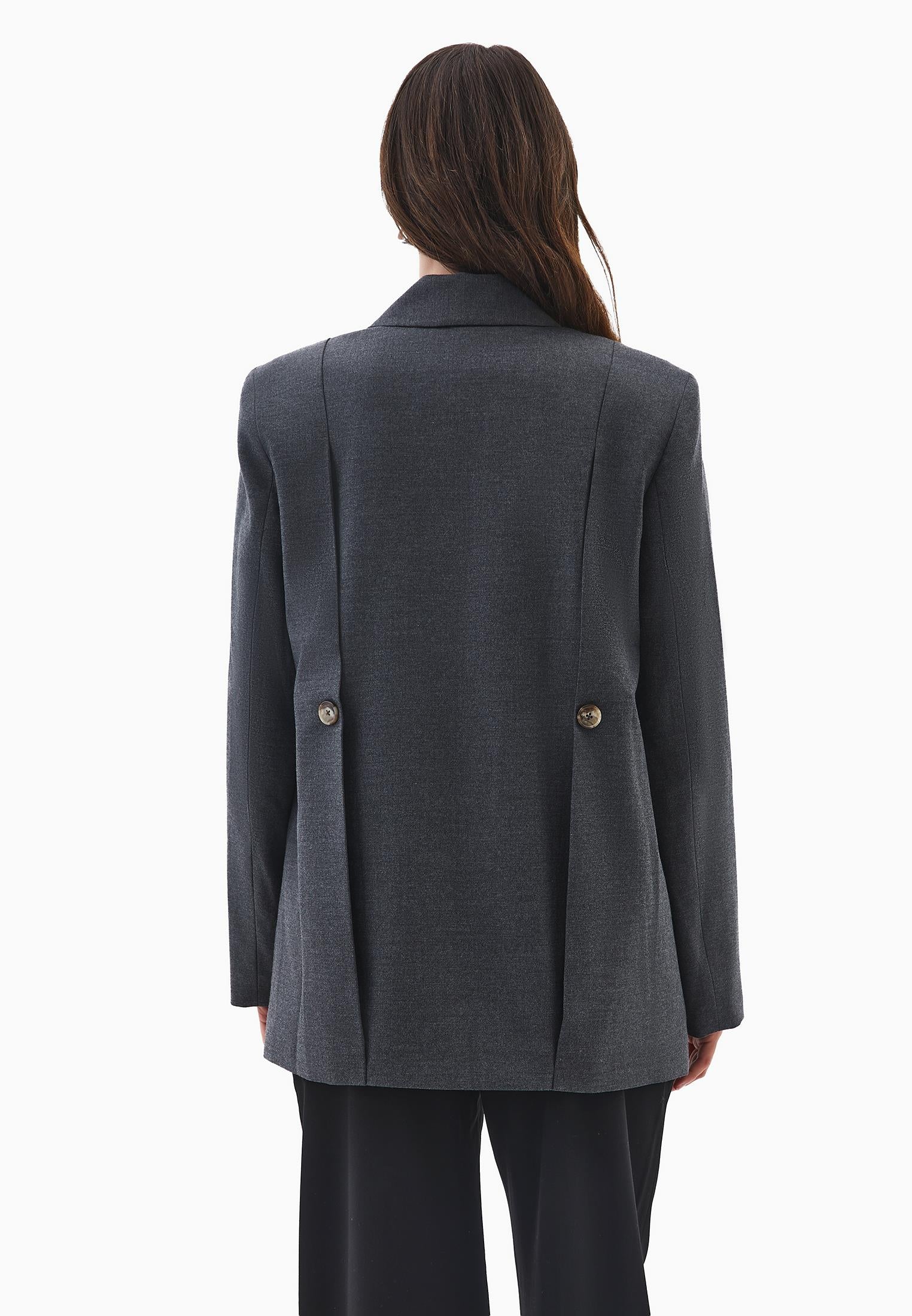 Double Breasted Lapel Oversize Blazer - ANTHRA MELANGE