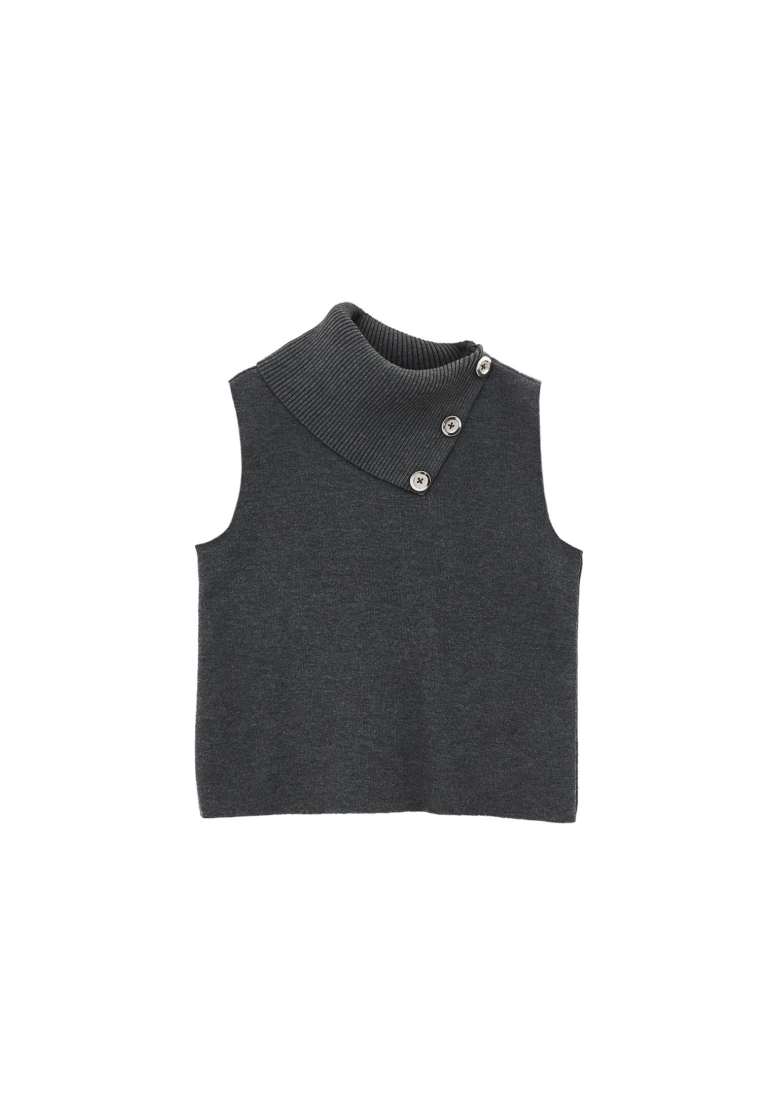 Standard Vest With High Collar And Button Details - ANTHRA MELANGE