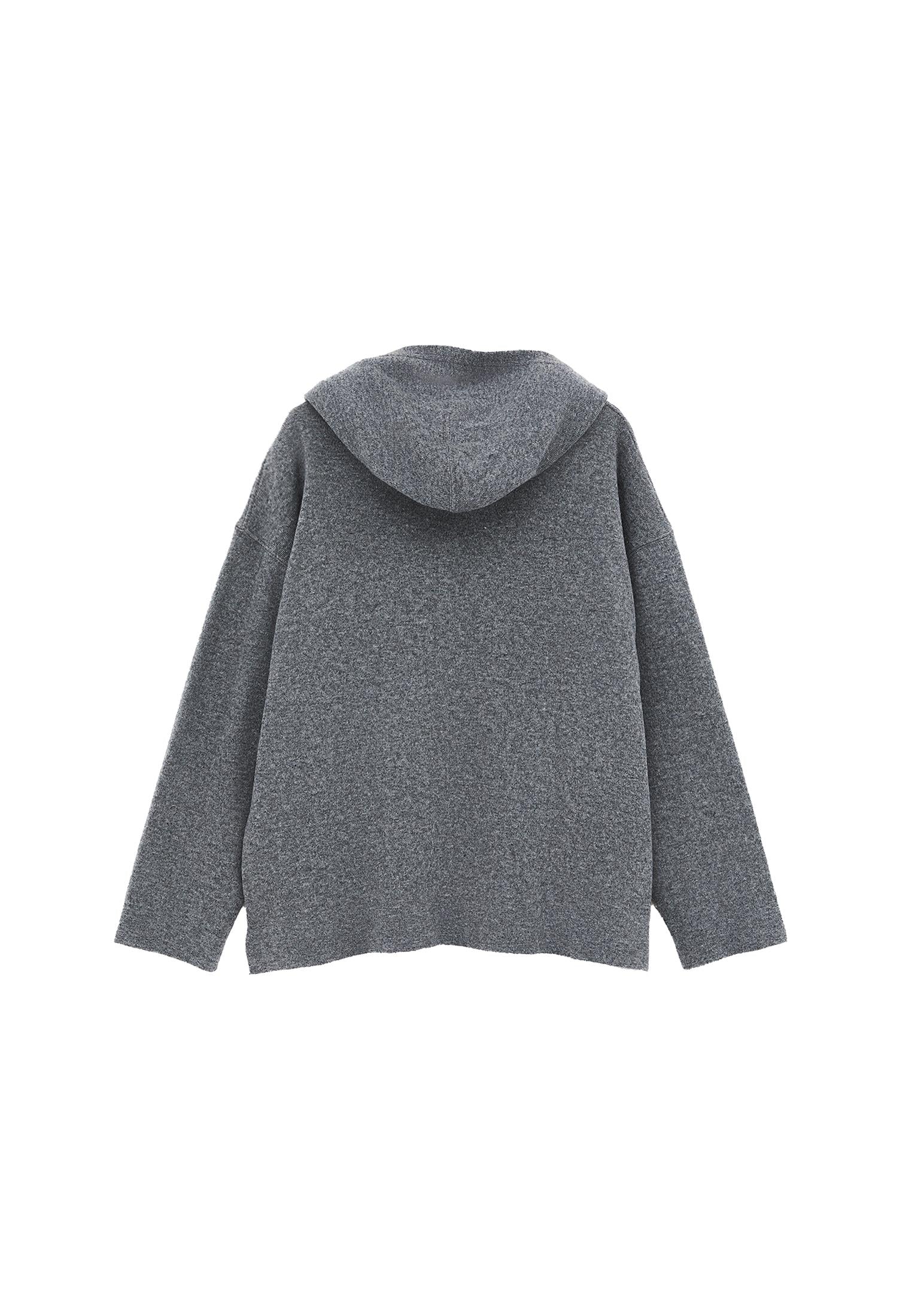 Hooded Long Sleeve Comfortable Sweater - ANTHRA MELANGE