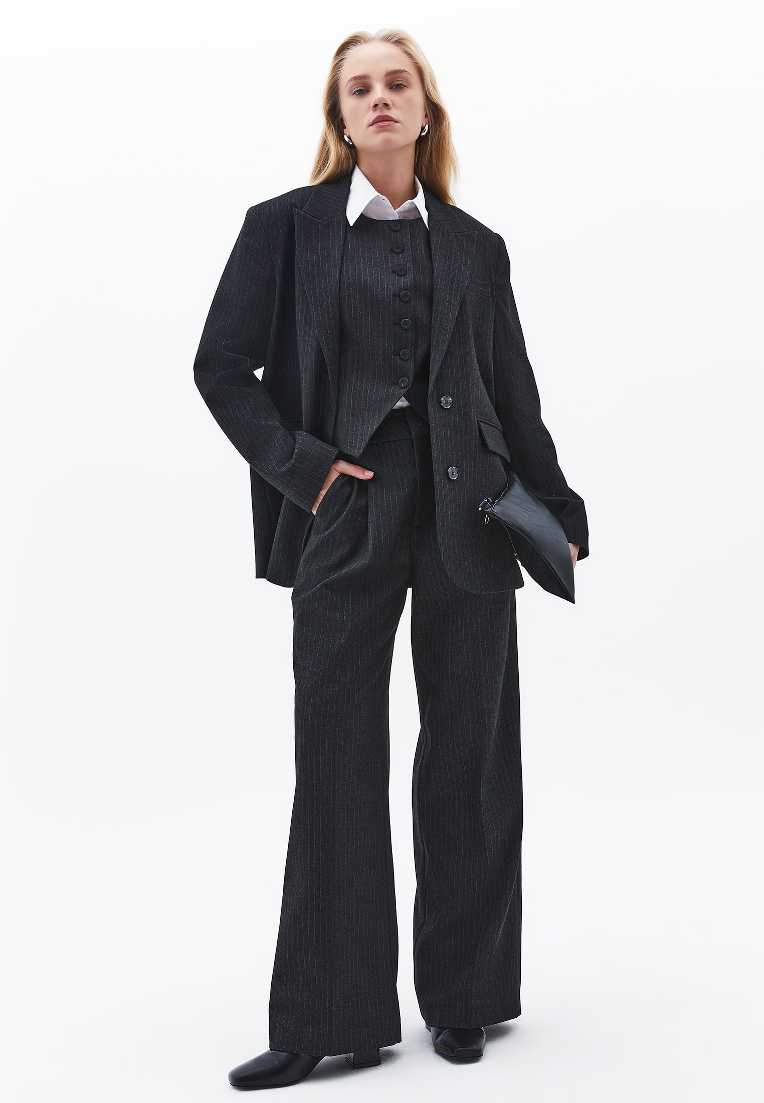 Pleated Wide Leg Pants - ANTHRA STRIPE