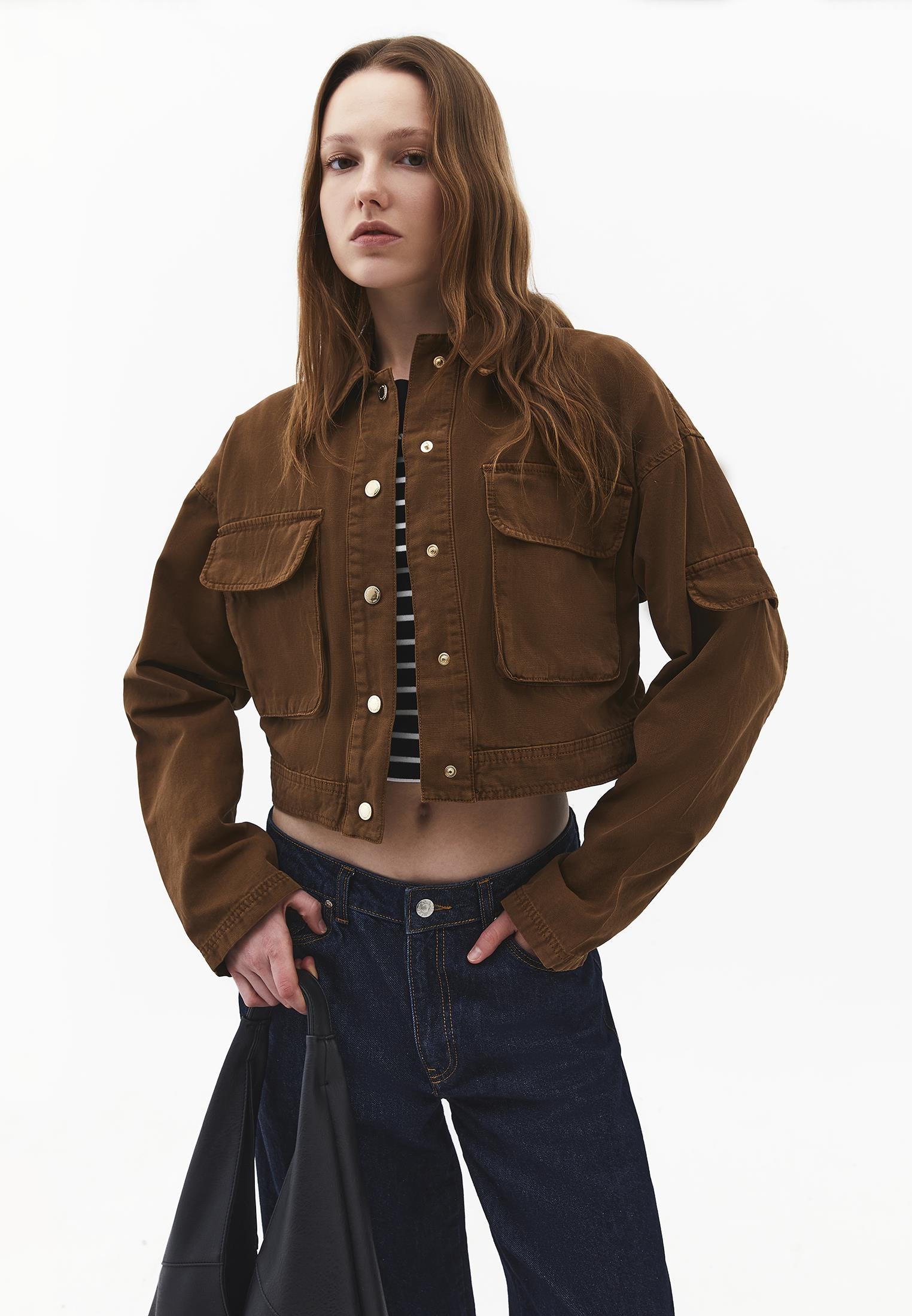 Cropped Women's Jacket With Pocket Detail - ANTIK BISON