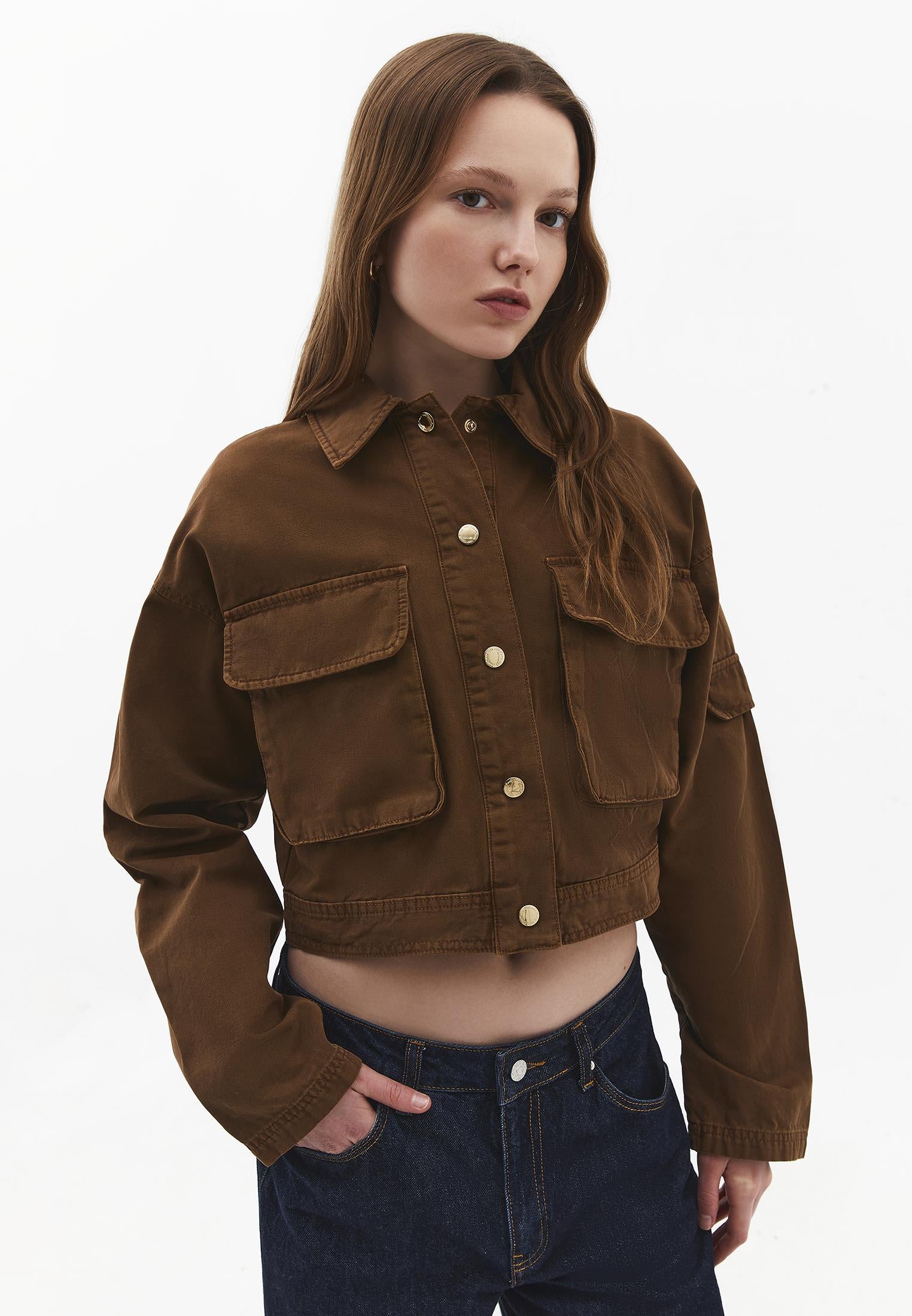 Cropped Women's Jacket With Pocket Detail - ANTIK BISON