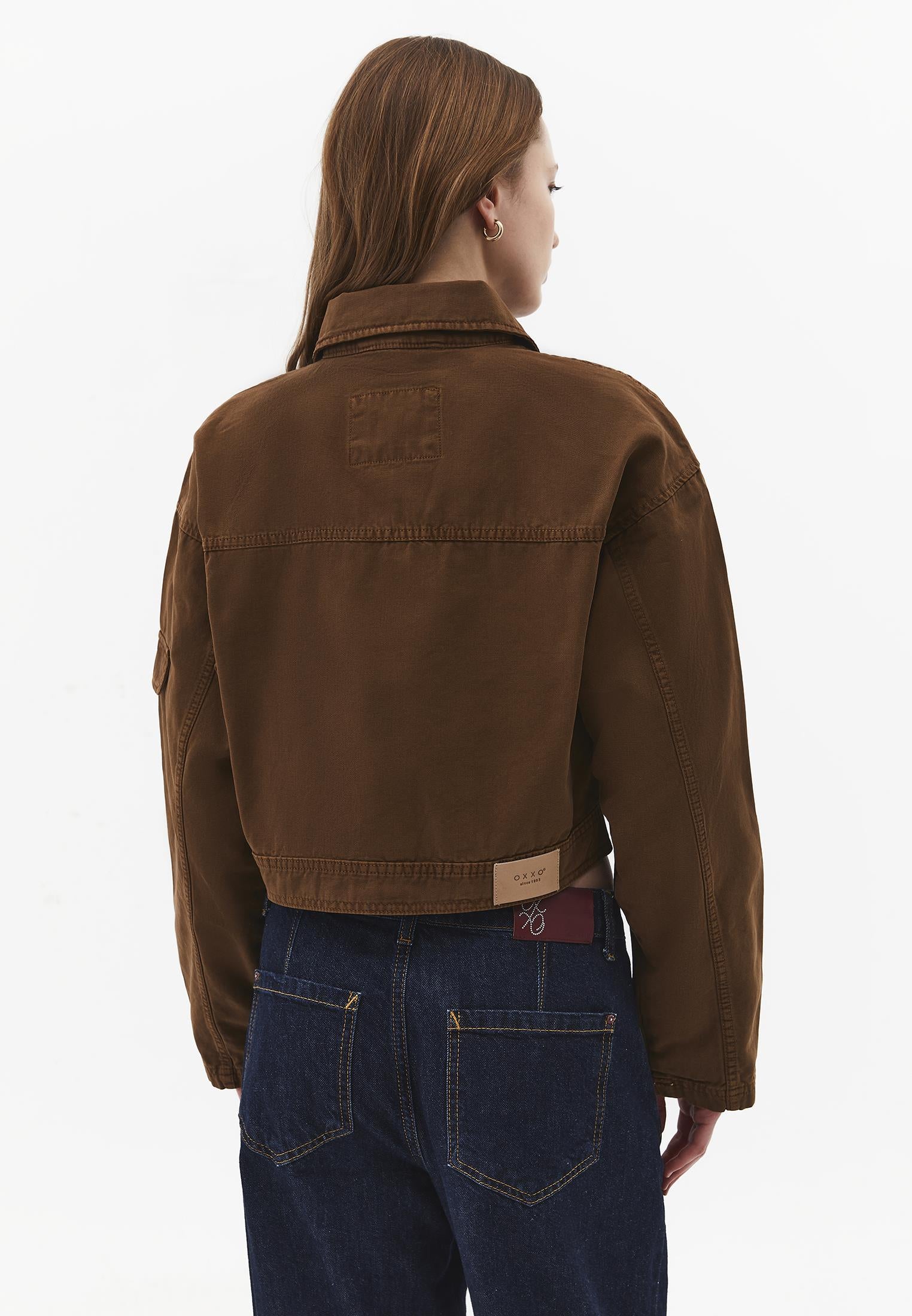 Cropped Women's Jacket With Pocket Detail - ANTIK BISON