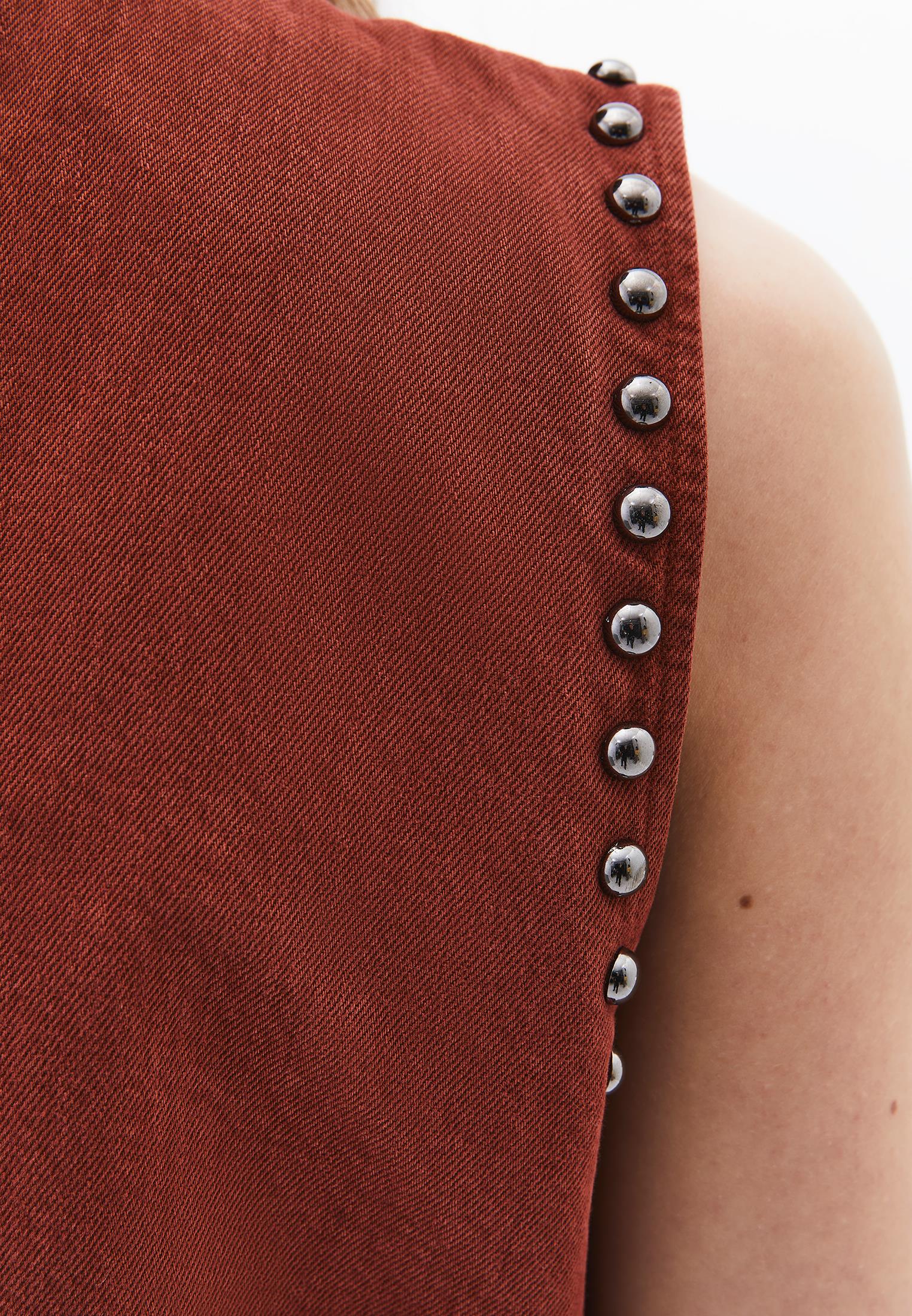 Women V Neck Sleeveless Vest - ANTIK BRANDY BROWN