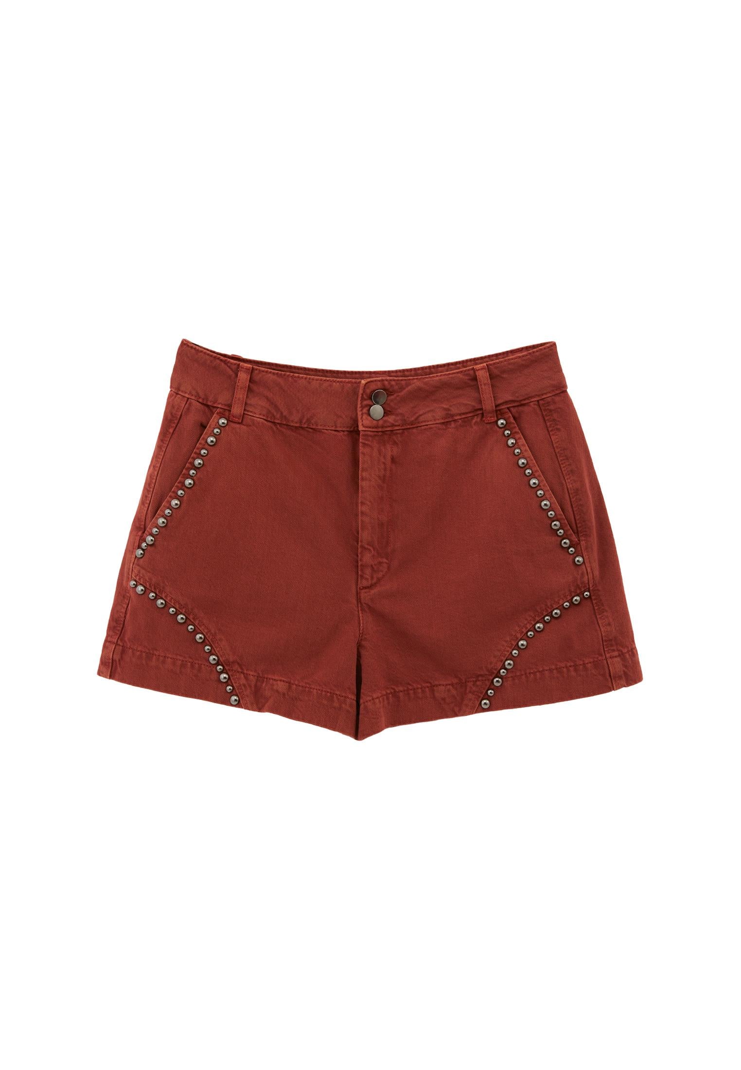 Ultra High Waist Rivet Detailed Shorts - ANTIK BRANDY BROWN