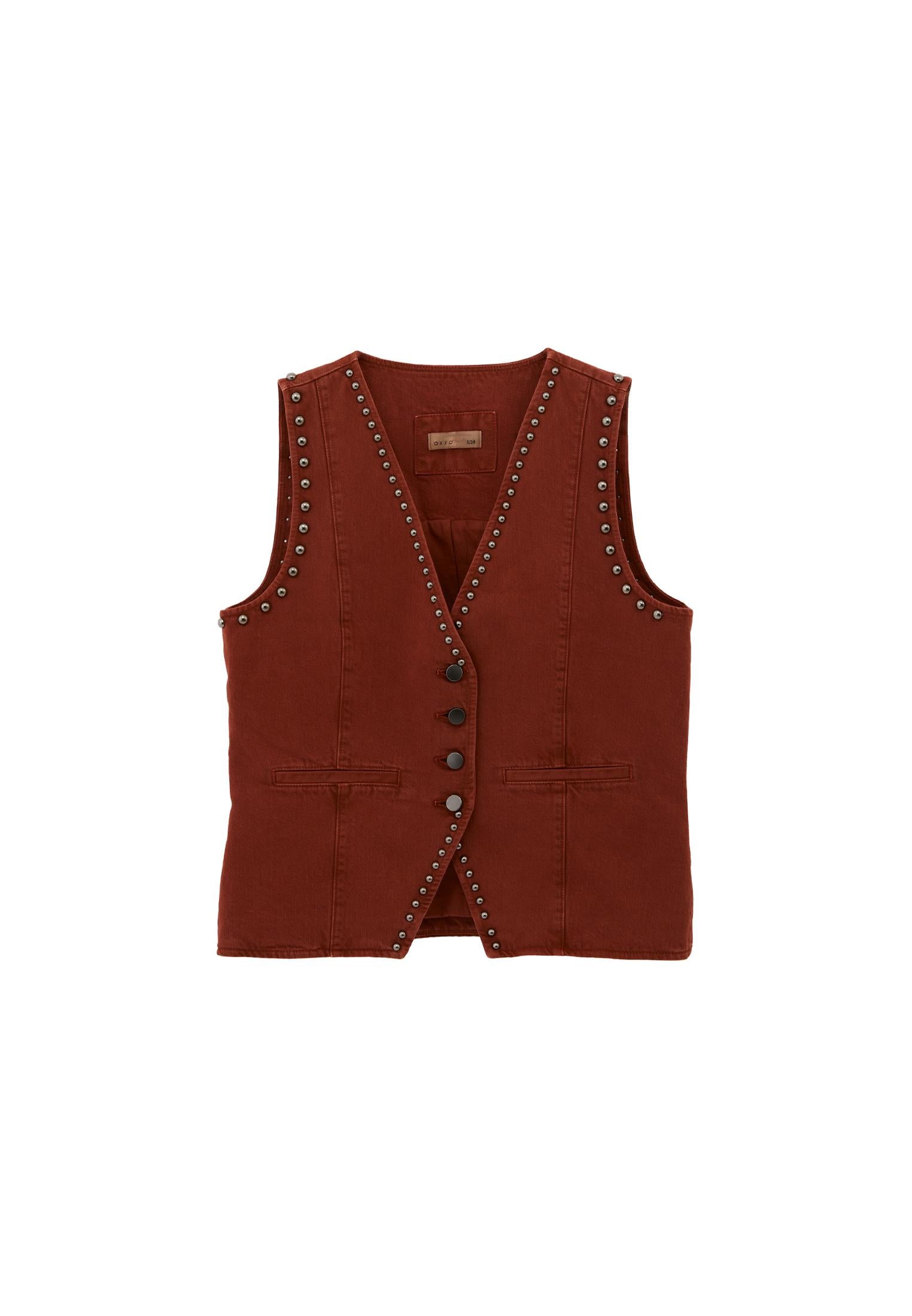 Women V Neck Sleeveless Vest - ANTIK BRANDY BROWN