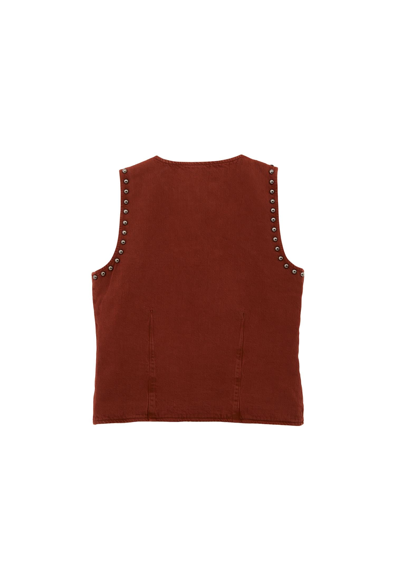 Women V Neck Sleeveless Vest - ANTIK BRANDY BROWN