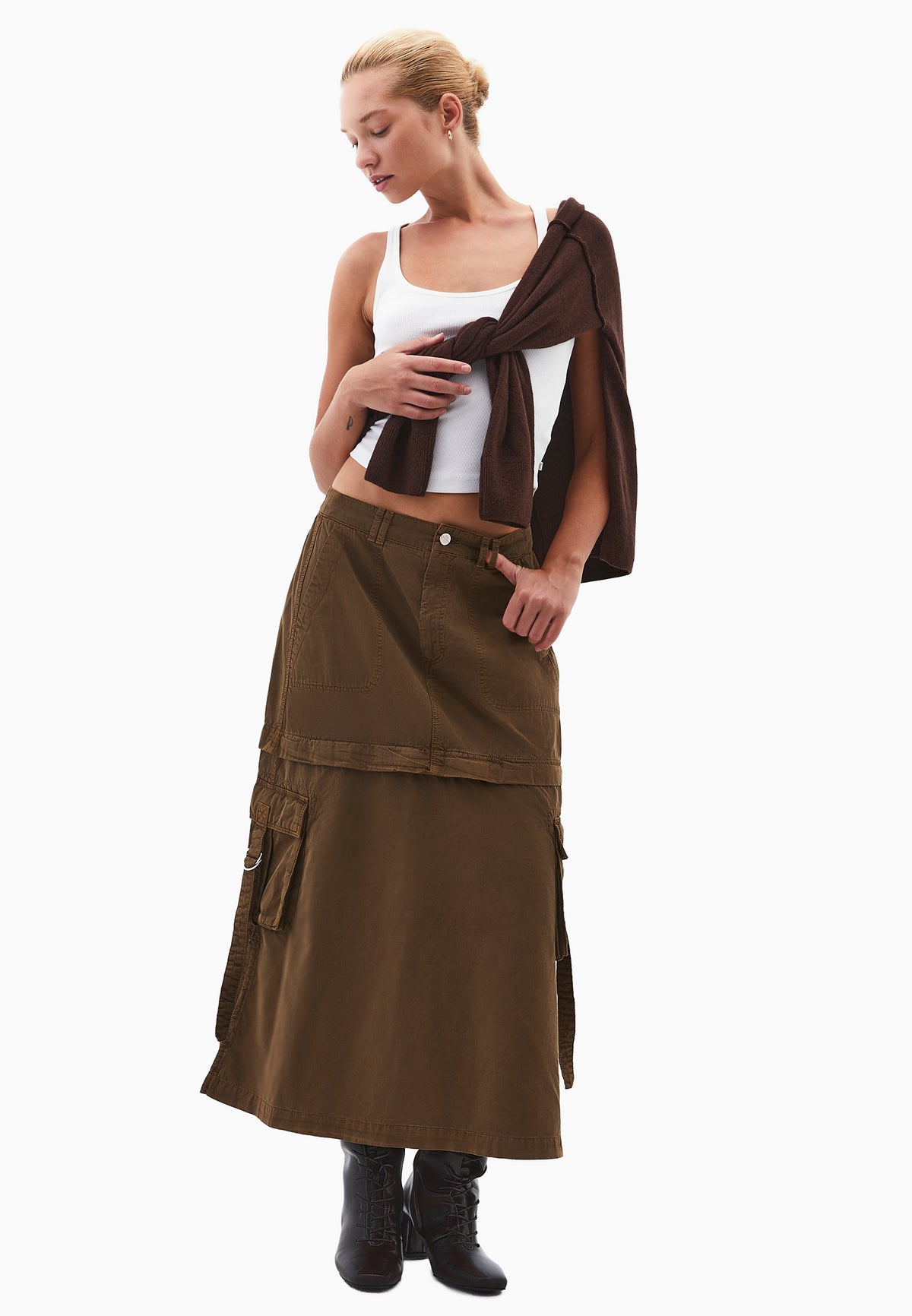Bouclé Pocket Detailed A-Line Long Skirt - ANTIK CARAFE