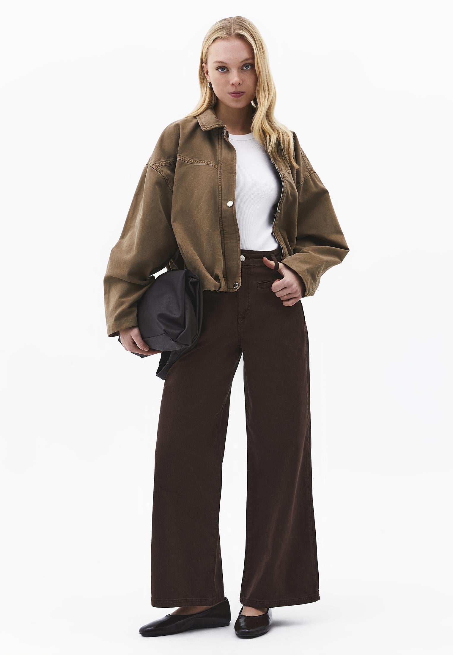 Ultra High Waist Wide Leg Cut Pocket Detailed Cropped Pants - ANTIK CHICORY COFFEE