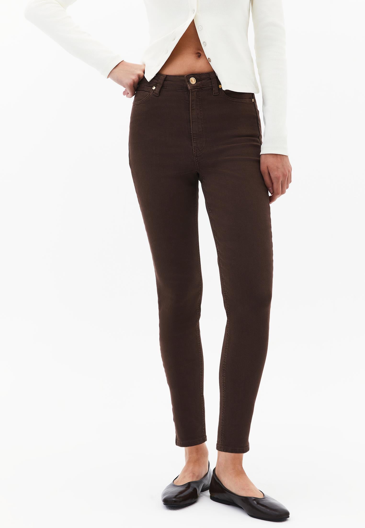 High Waist Cropped Skinny Pants - ANTIK CHICORY COFFEE