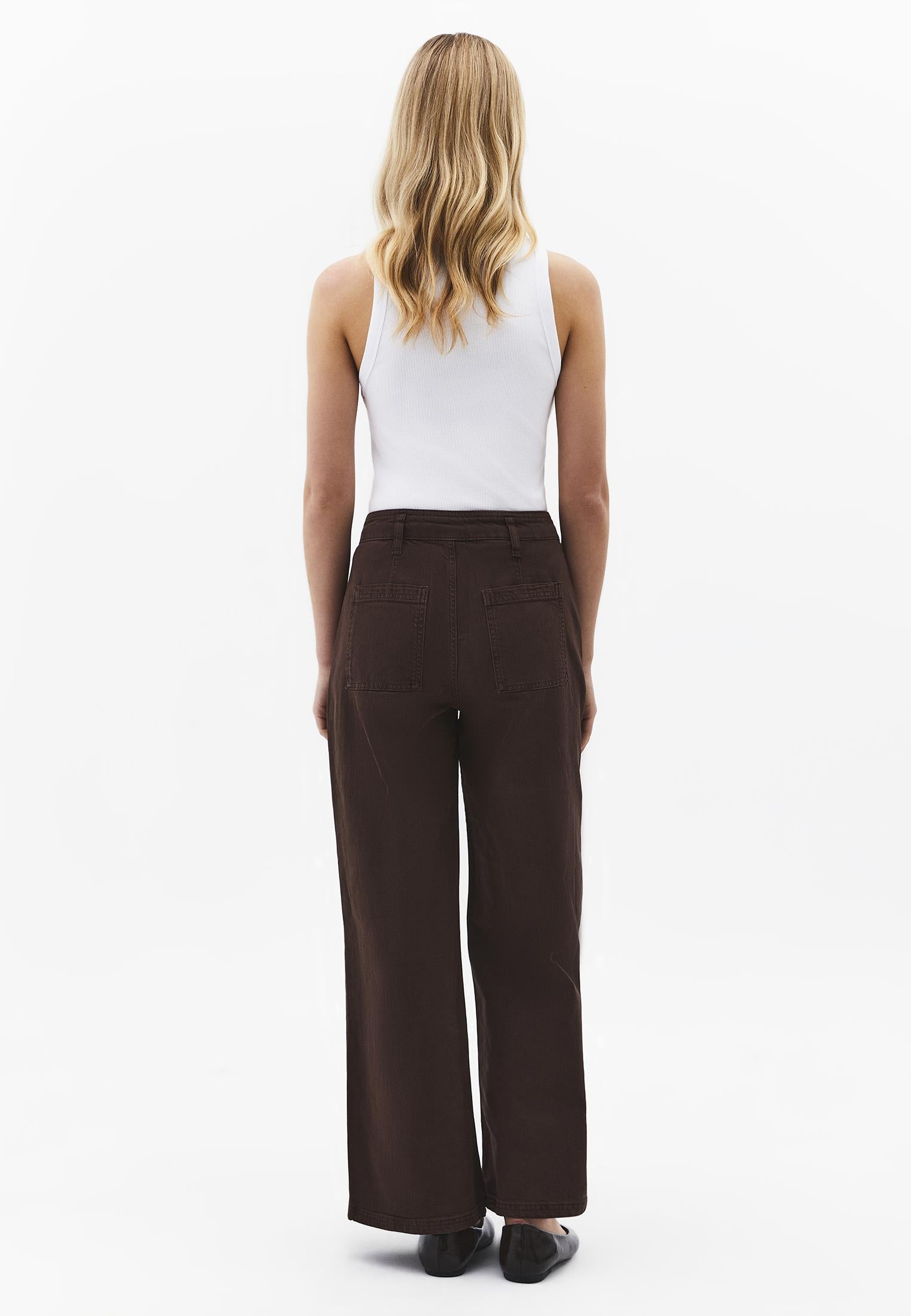 Ultra High Waist Wide Leg Cut Pocket Detailed Cropped Pants - ANTIK CHICORY COFFEE