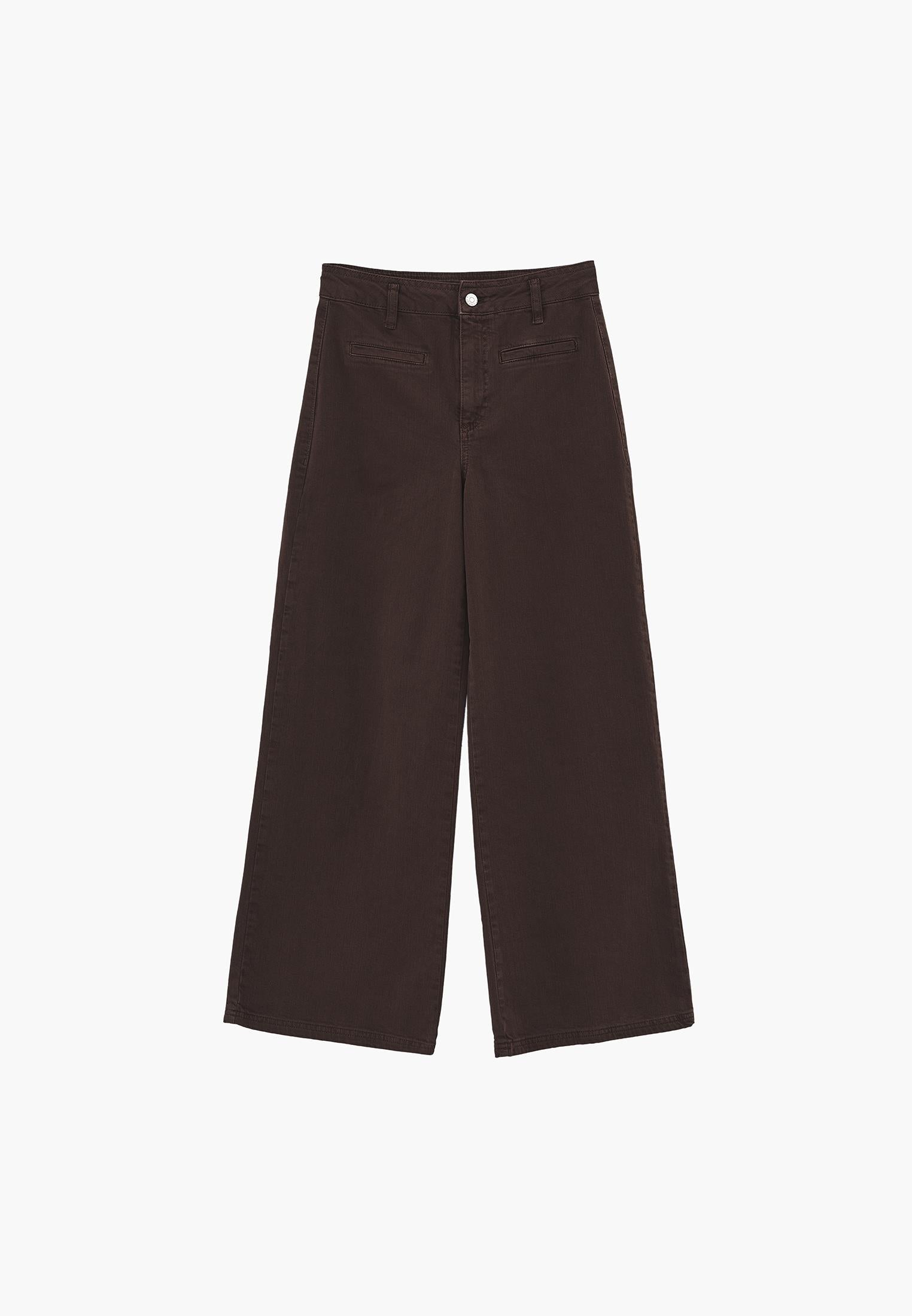 Ultra High Waist Wide Leg Cut Pocket Detailed Cropped Pants - ANTIK CHICORY COFFEE